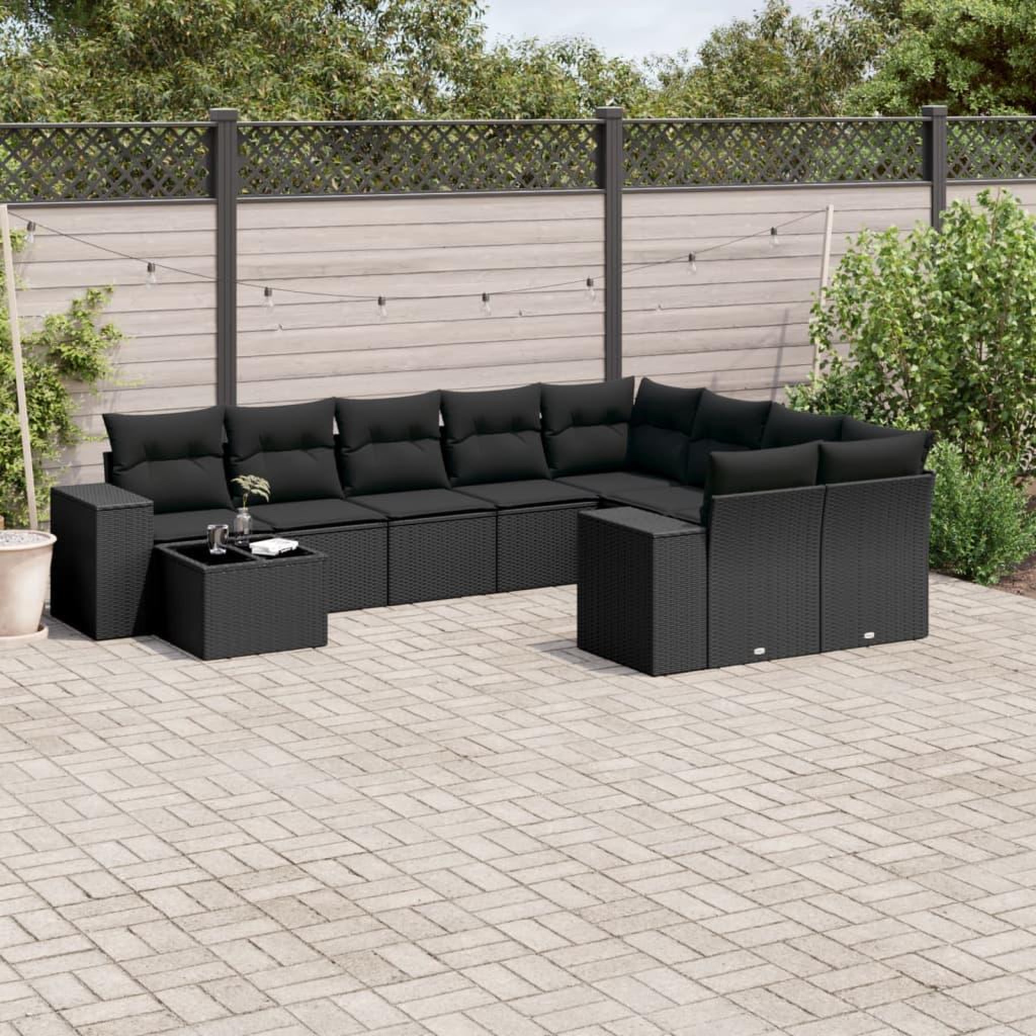 VIDAXL Salon de jardin 10 pcs avec coussins noir resine tressee