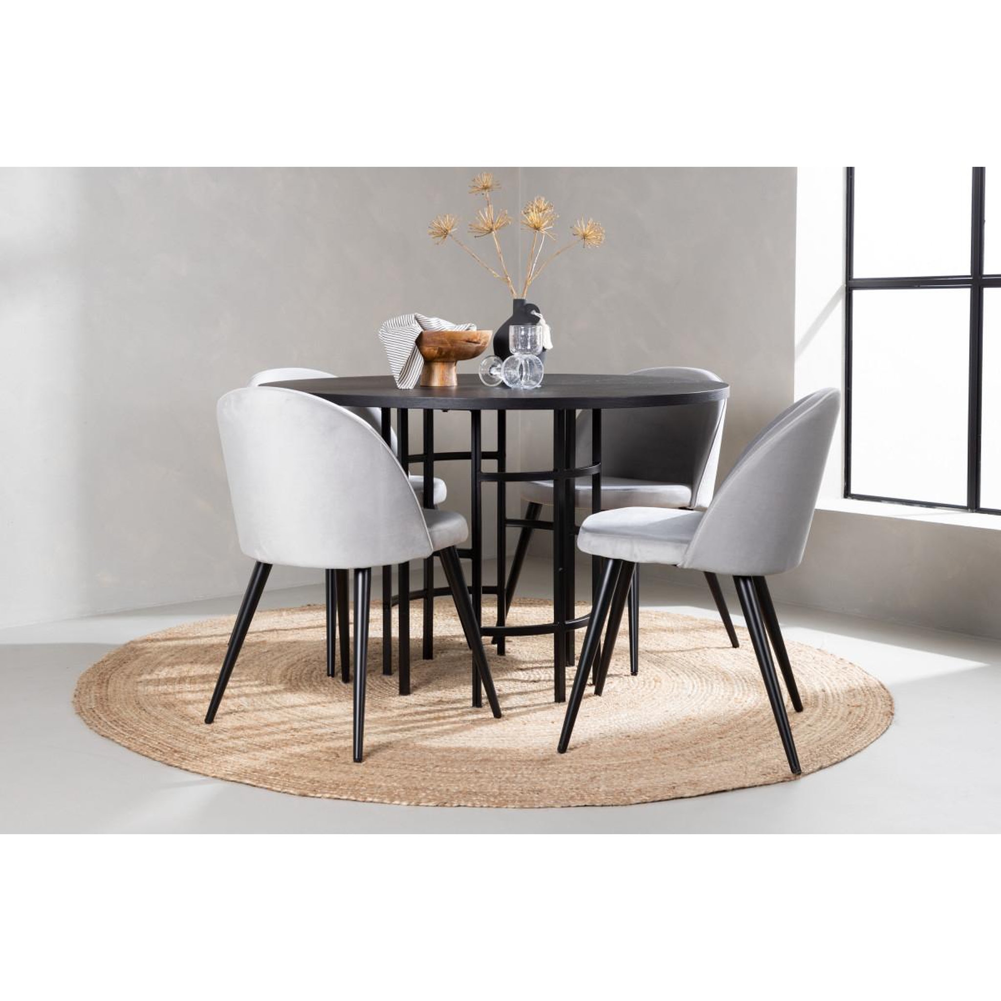 Voir la diapositive 6 : Paris Prix Ensemble table à manger & 4 chaises  copenhagen & velvet  115cm noir & gris