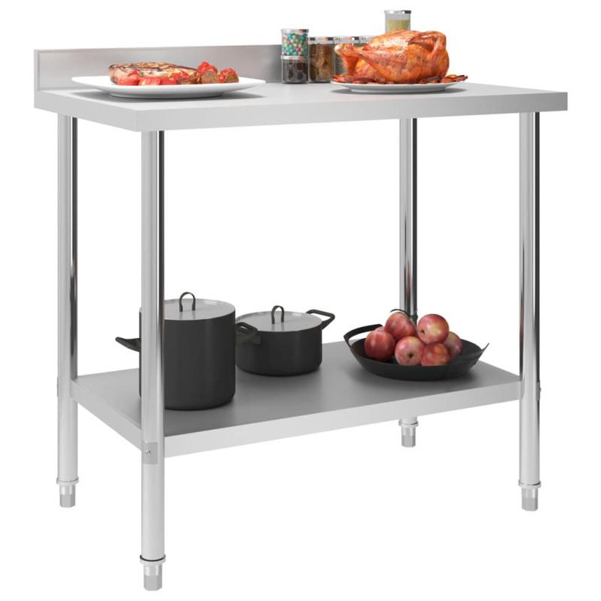 Voir la diapositive 2 : VIDAXL Table de travail de cuisine avec dosseret 100x60x93 cm Inox