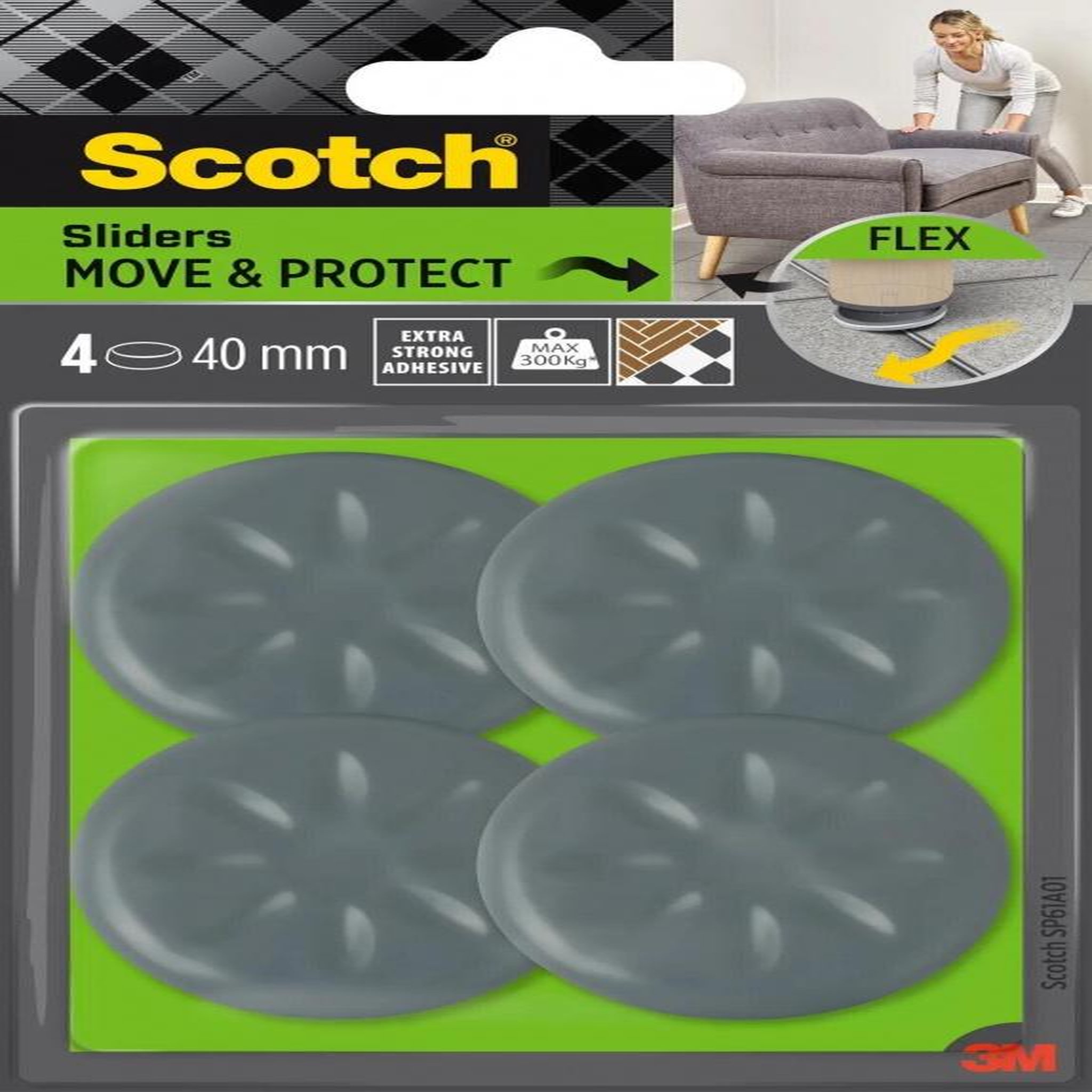 CENTRALE BRICO Lot de 4 patins de pied de meuble en polypropylène adhésif SCOTCH Diam. 40 mm