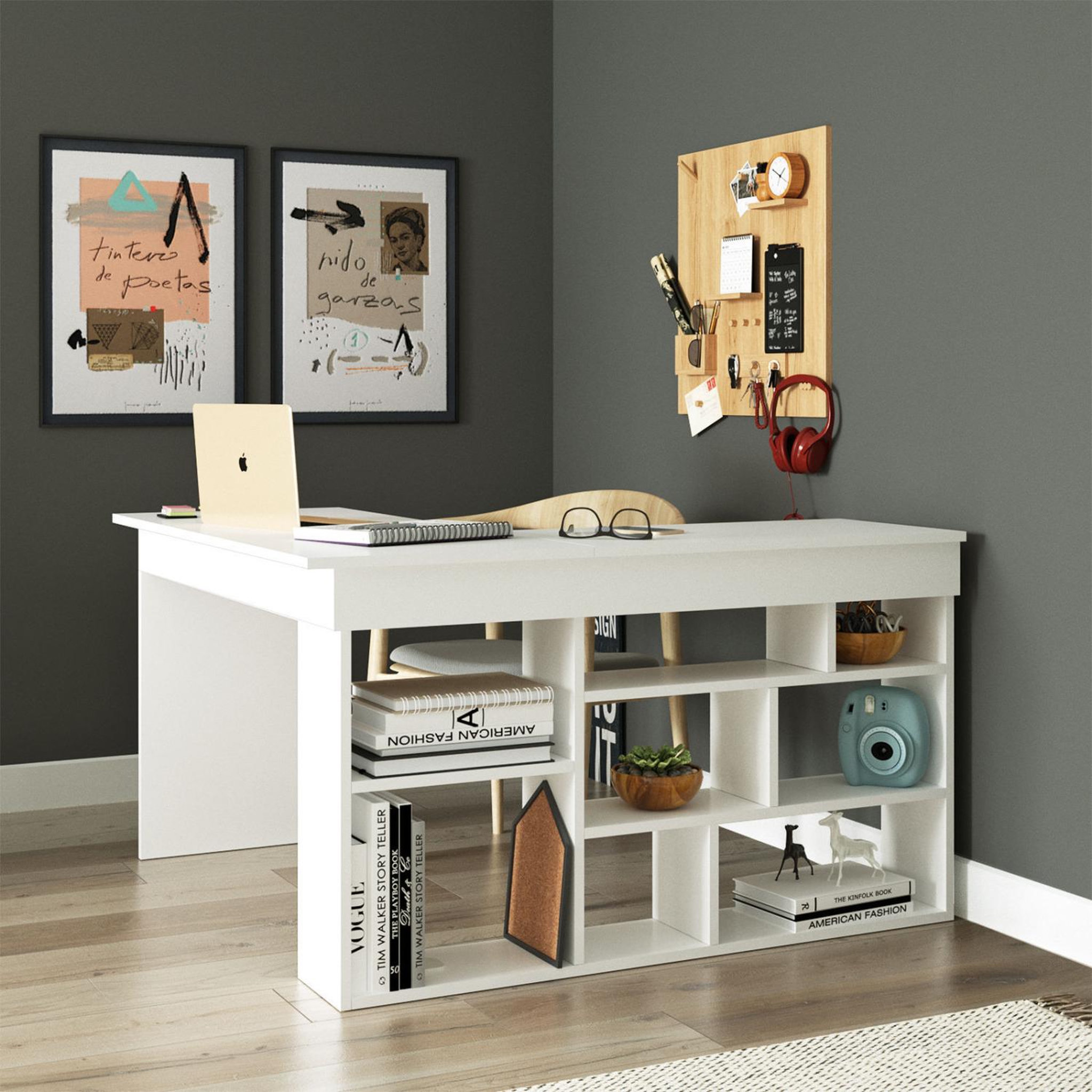 Voir la diapositive 4 : CONCEPT USINE Bureau d'angle 120x130cm avec rangements blanc JUKE