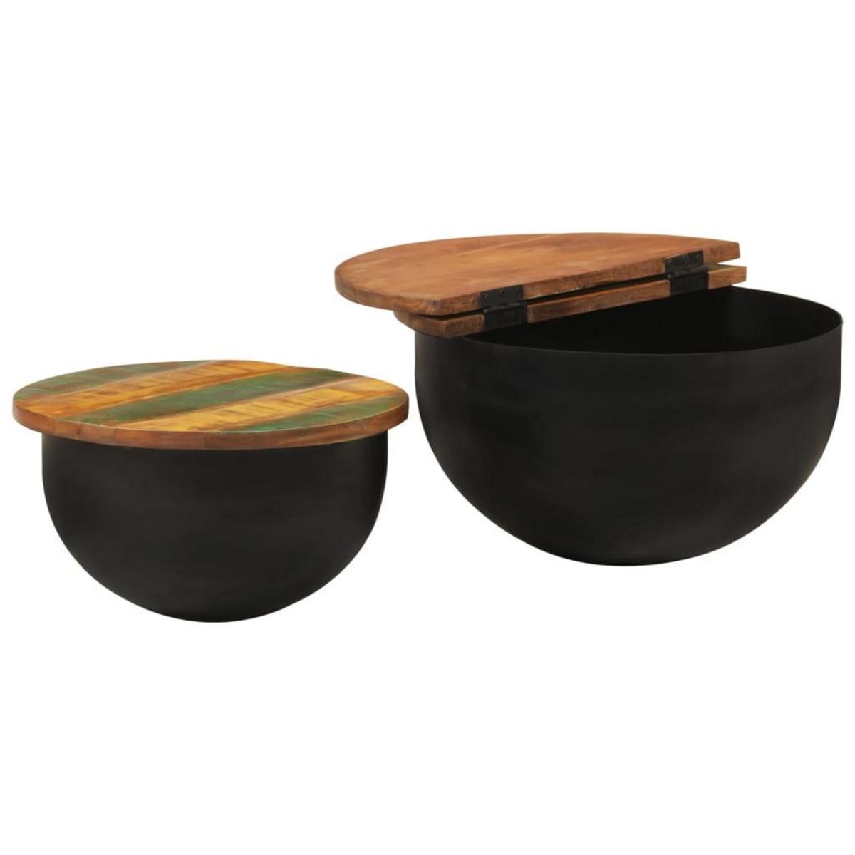 VIDAXL Ensemble de tables basses 2 pcs noir bois recuperation massif