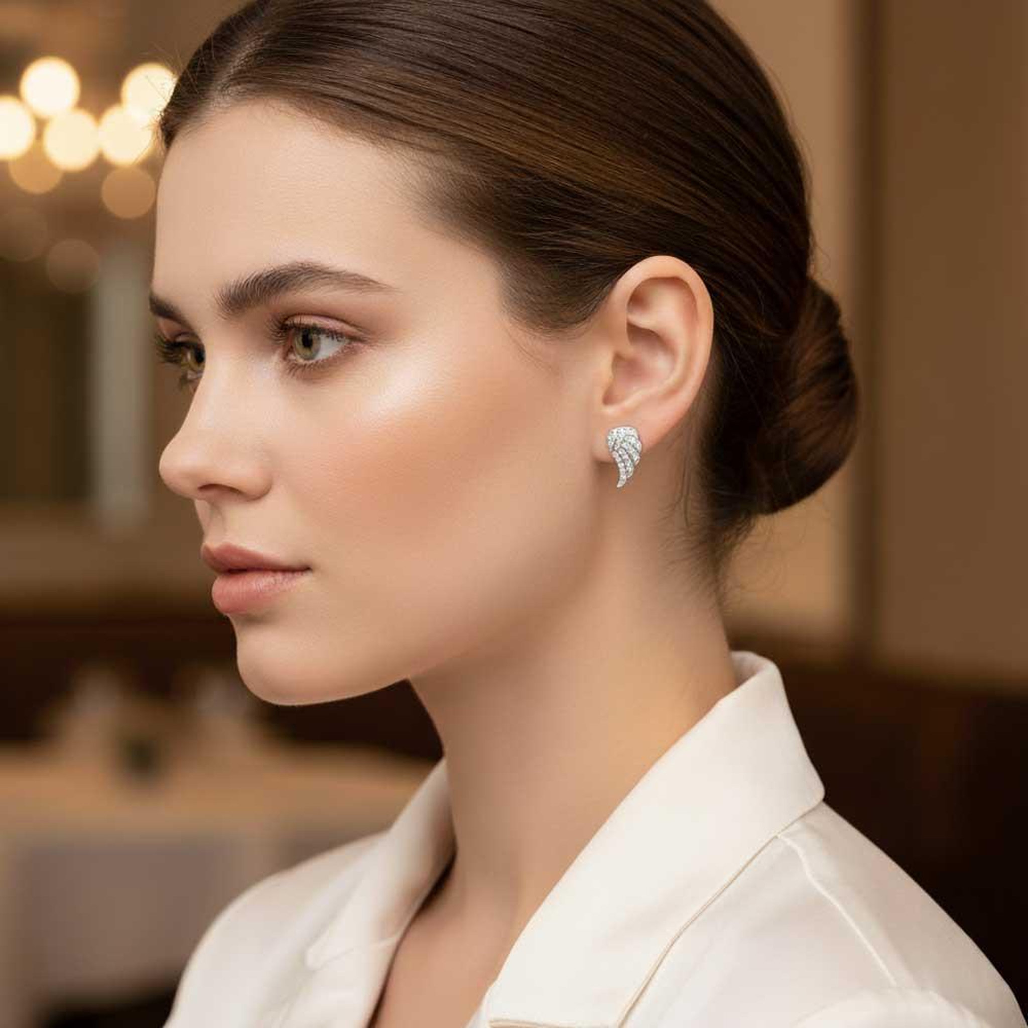 Voir la diapositive 2 : L'ATELIER D'AZUR Boucles d'Oreilles Argent 925/000 Rhodié - Motif Aile d'Ange Pavée de Zirconiums