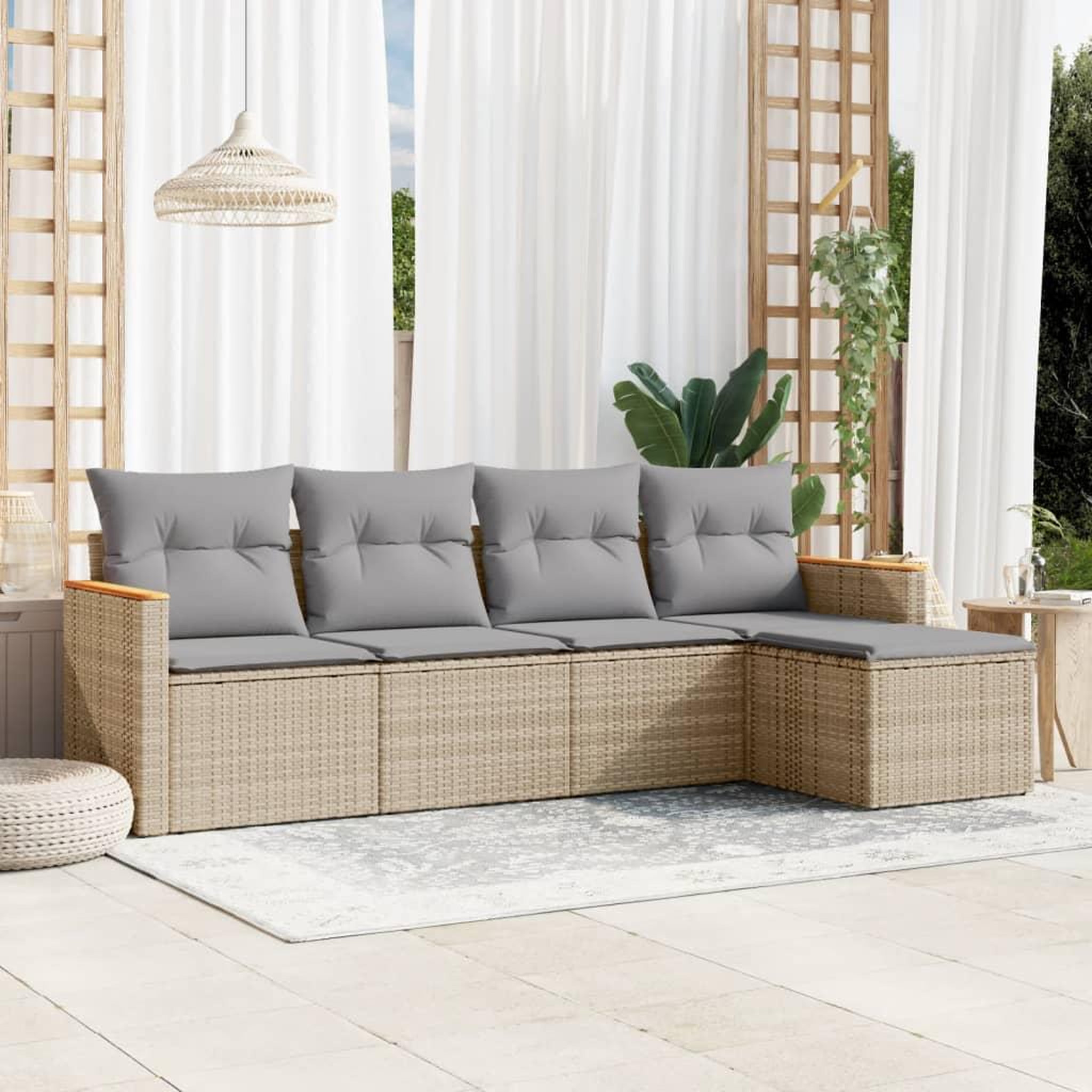 VIDAXL Salon de jardin avec coussins 5pcs melange beige resine tressee