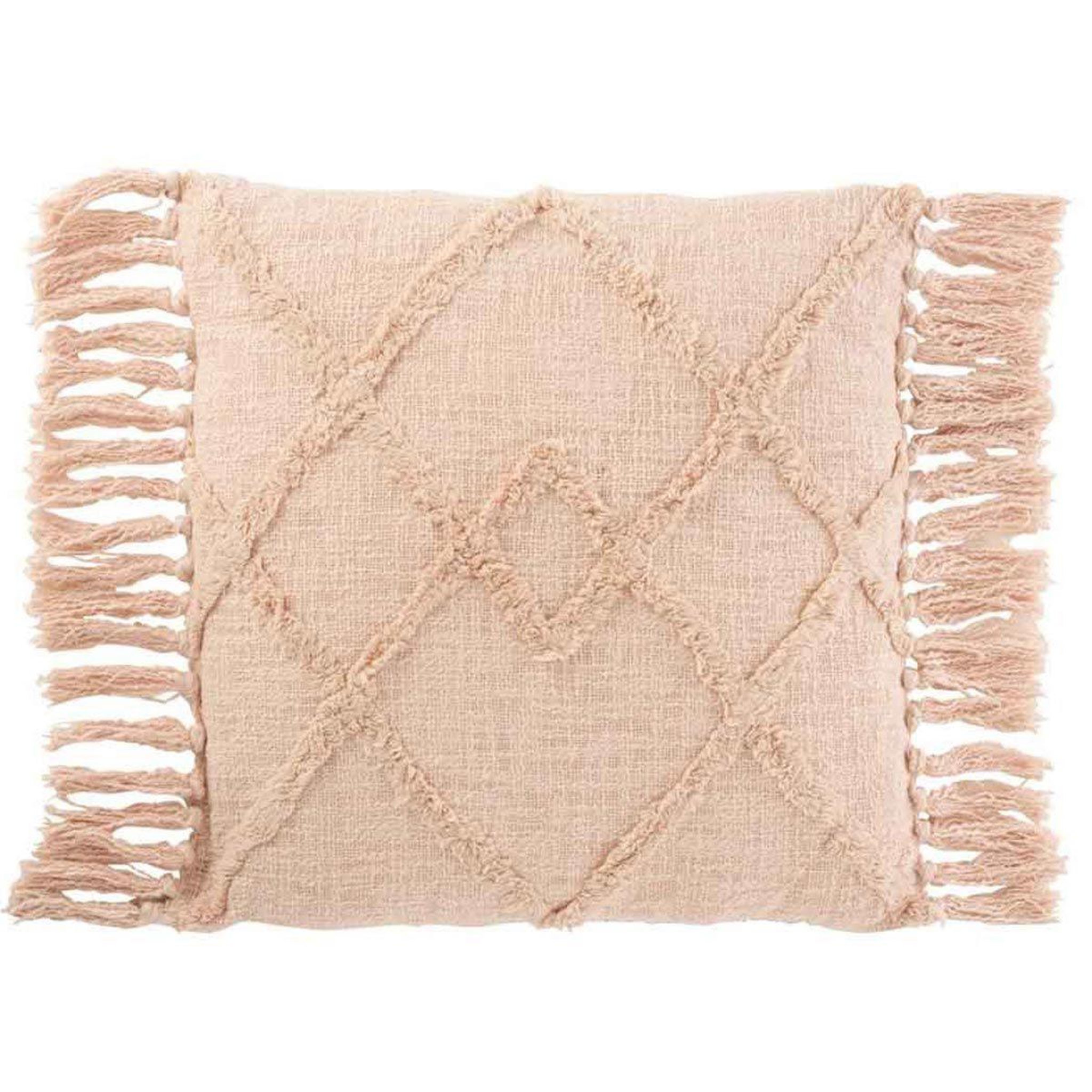 Voir la diapositive 1 : J-LINE Coussin Déco Franges  Losange  50x50cm Rose