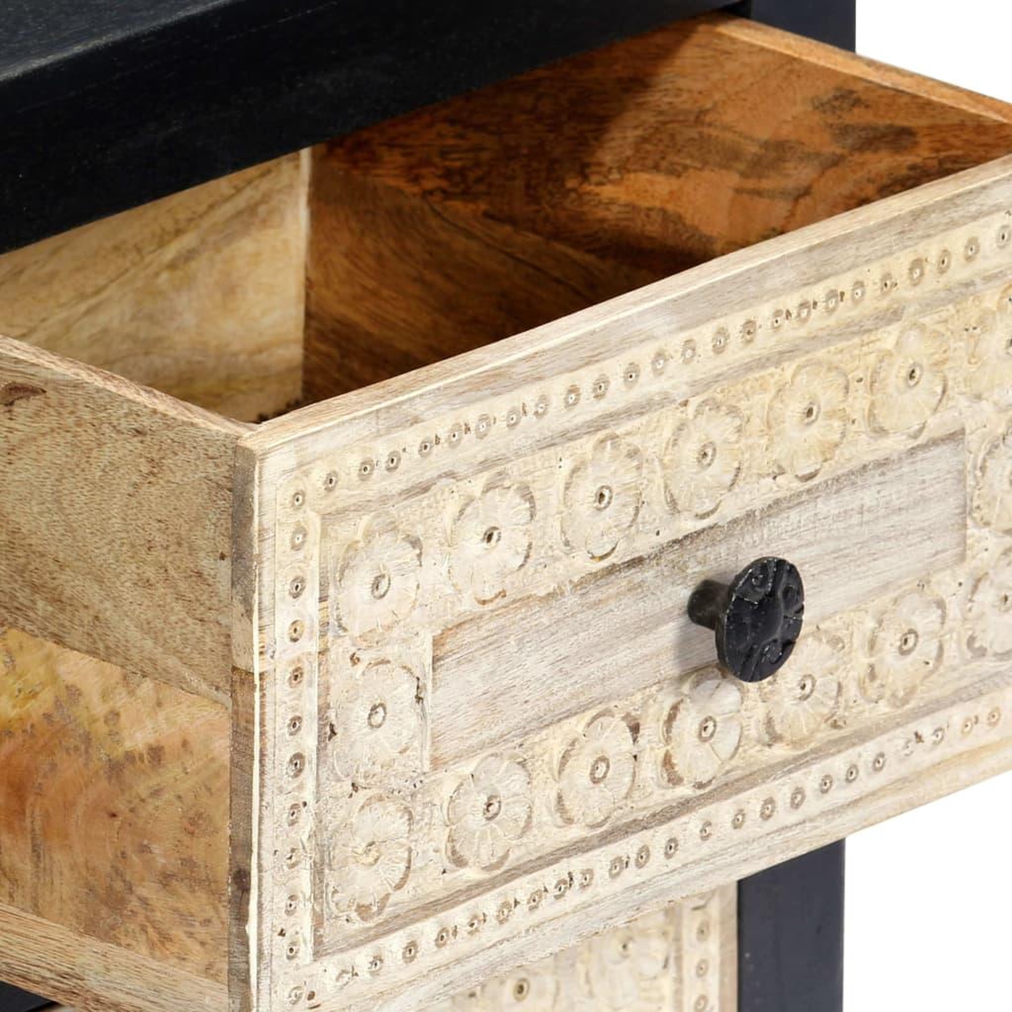 Voir la diapositive 5 : VIDAXL Table de chevet sculptee a la main gris 40x30x50 cm manguier