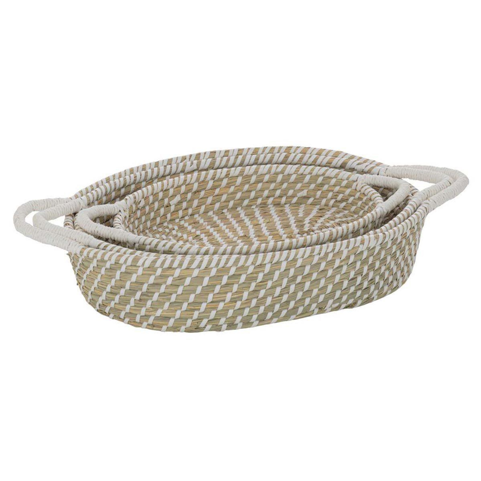 Voir la diapositive 2 : J-LINE Lot de 3 paniers déco  daren  47cm naturel & blanc
