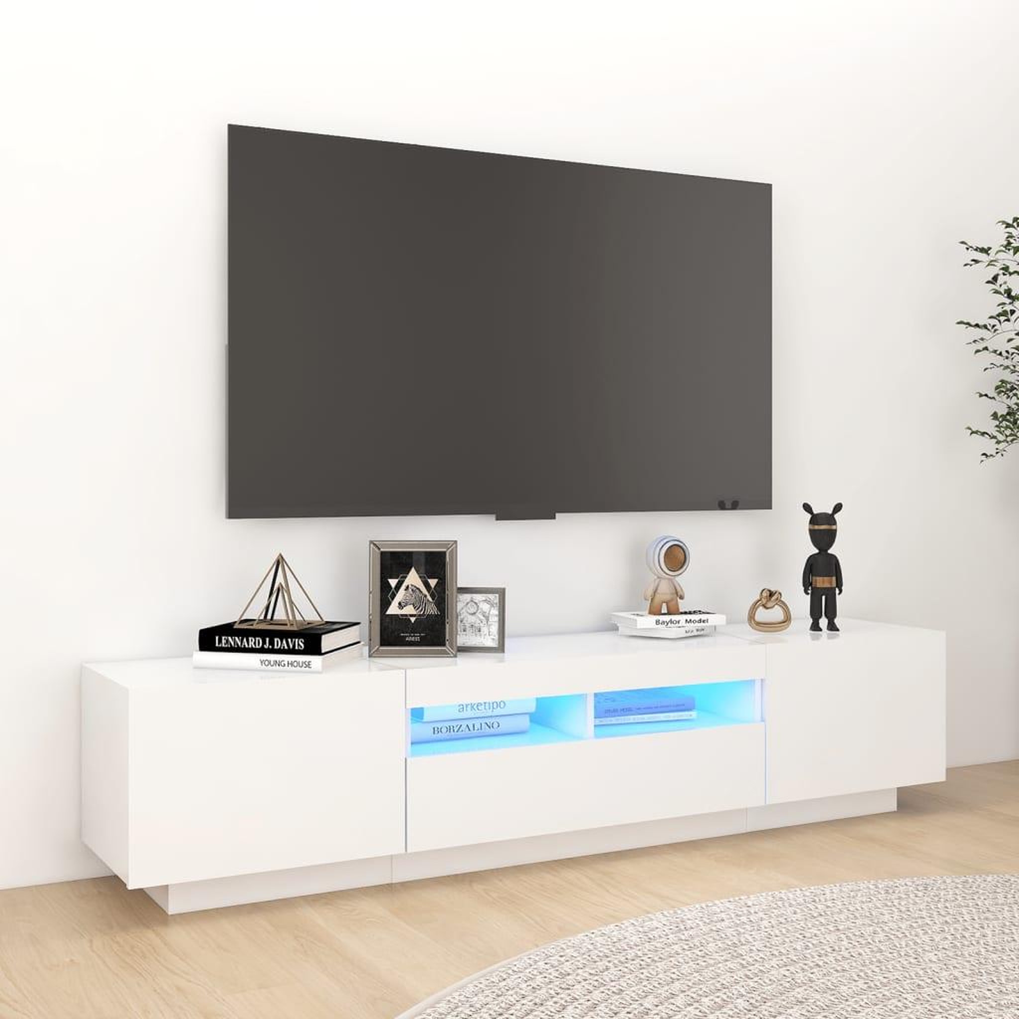 Voir la diapositive 1 : VIDAXL Meuble TV avec lumieres LED Blanc 180x35x40 cm