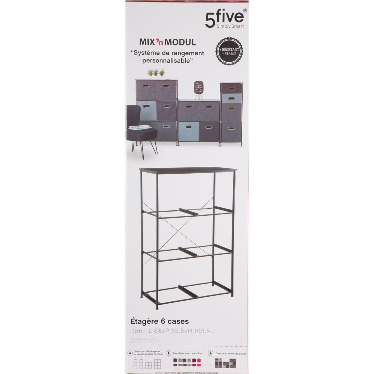 FIVE Etagère en métal Mix n' modul - H. 104,5 - Noir