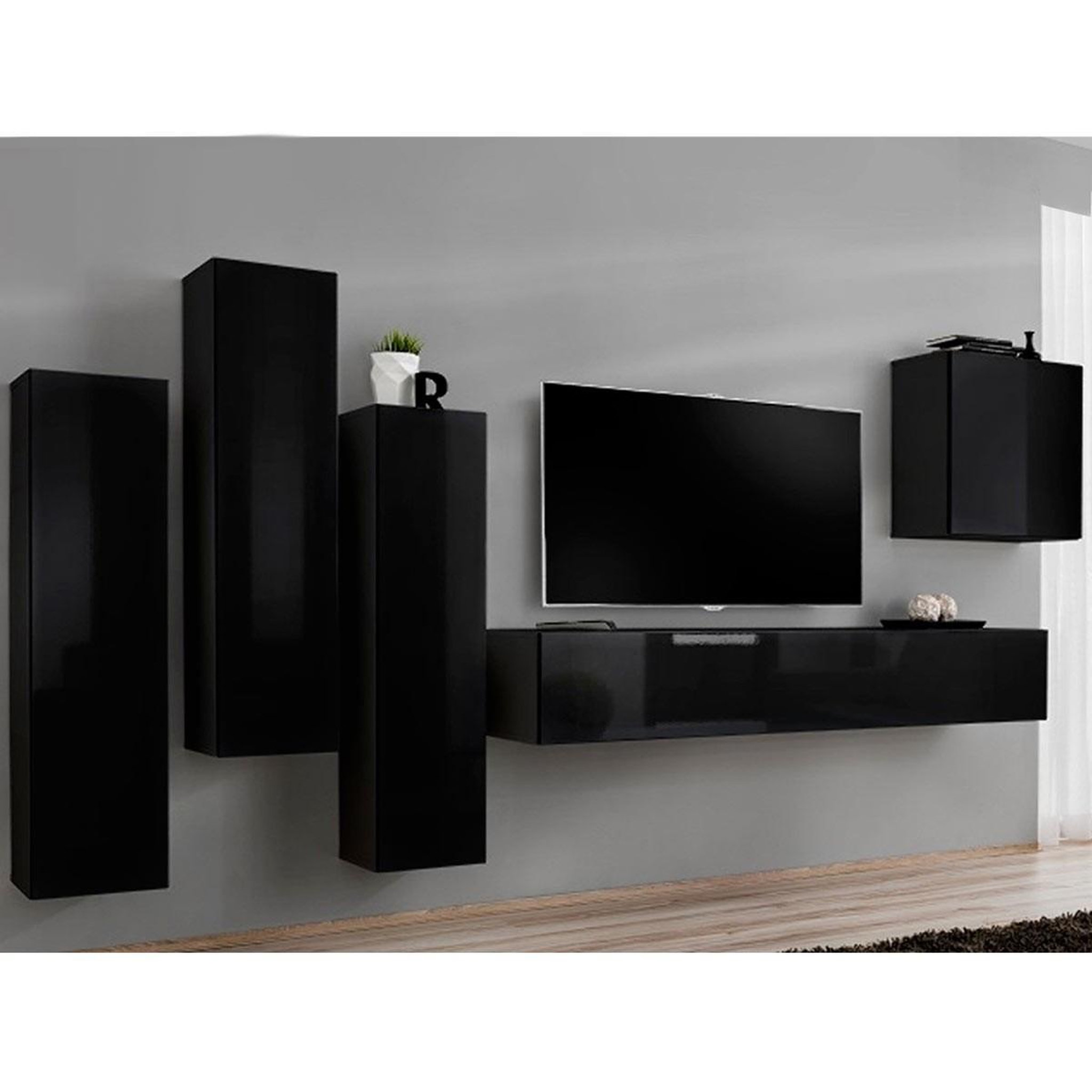 Voir la diapositive 4 : Paris Prix Meuble tv mural design  switch iii  330cm noir