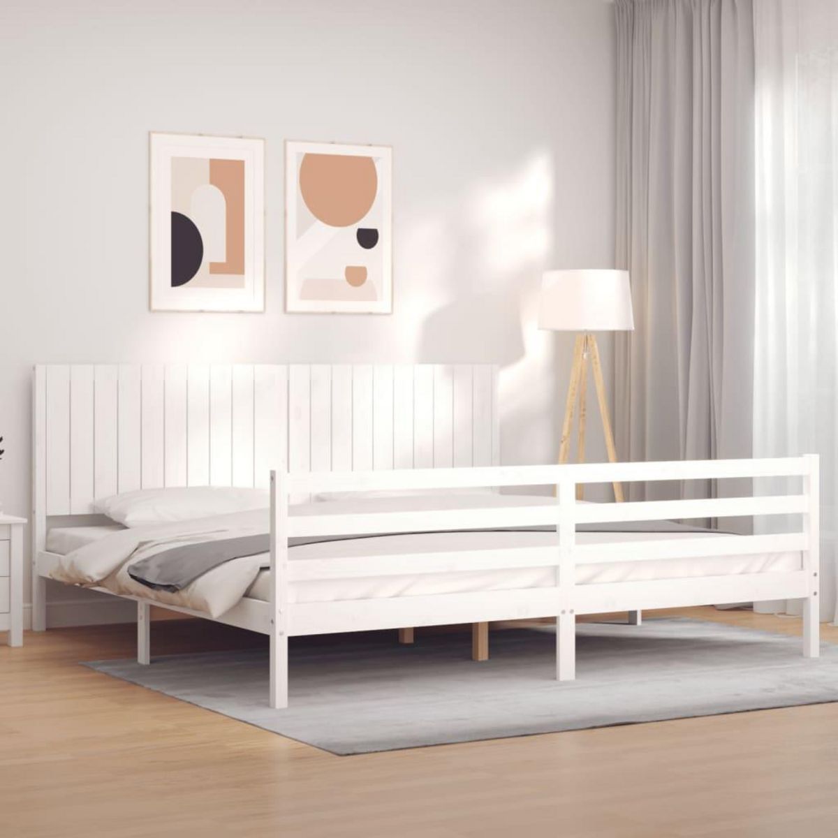 VIDAXL Cadre de lit sans matelas blanc 200x200 cm bois massif
