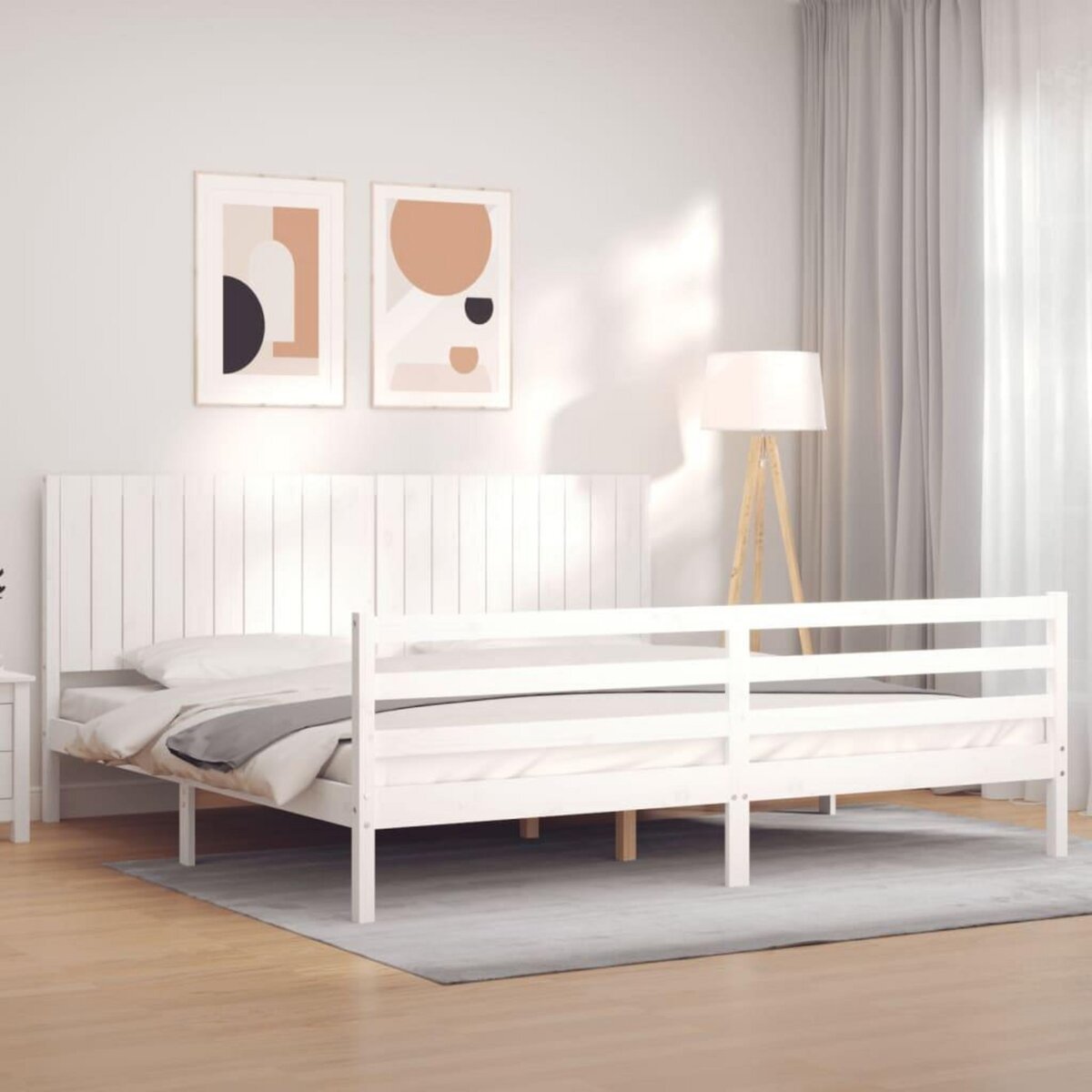 VIDAXL Cadre de lit sans matelas blanc 200x200 cm bois massif