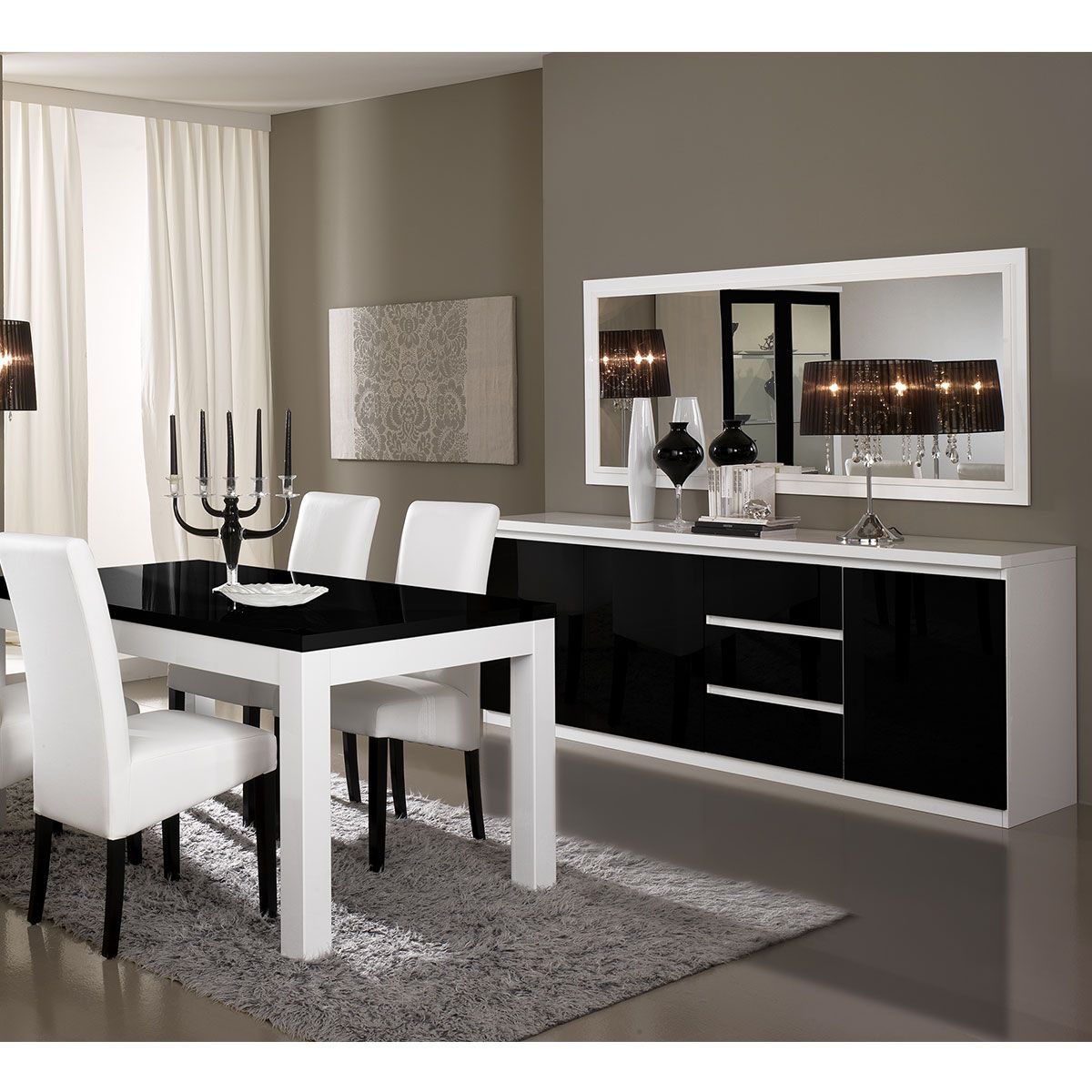 Buffet L220cm, 3 portes 3 tiroirs GENOVA, bicolore