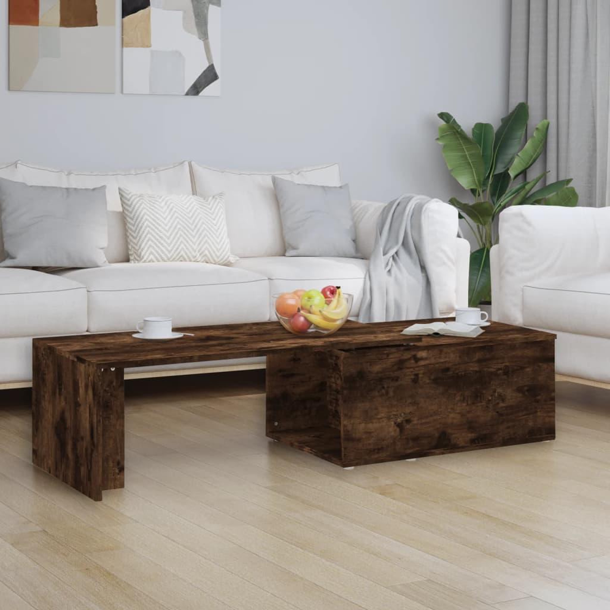 Voir la diapositive 1 : VIDAXL Table basse Chene fume 150x50x35 cm Bois d'ingenierie