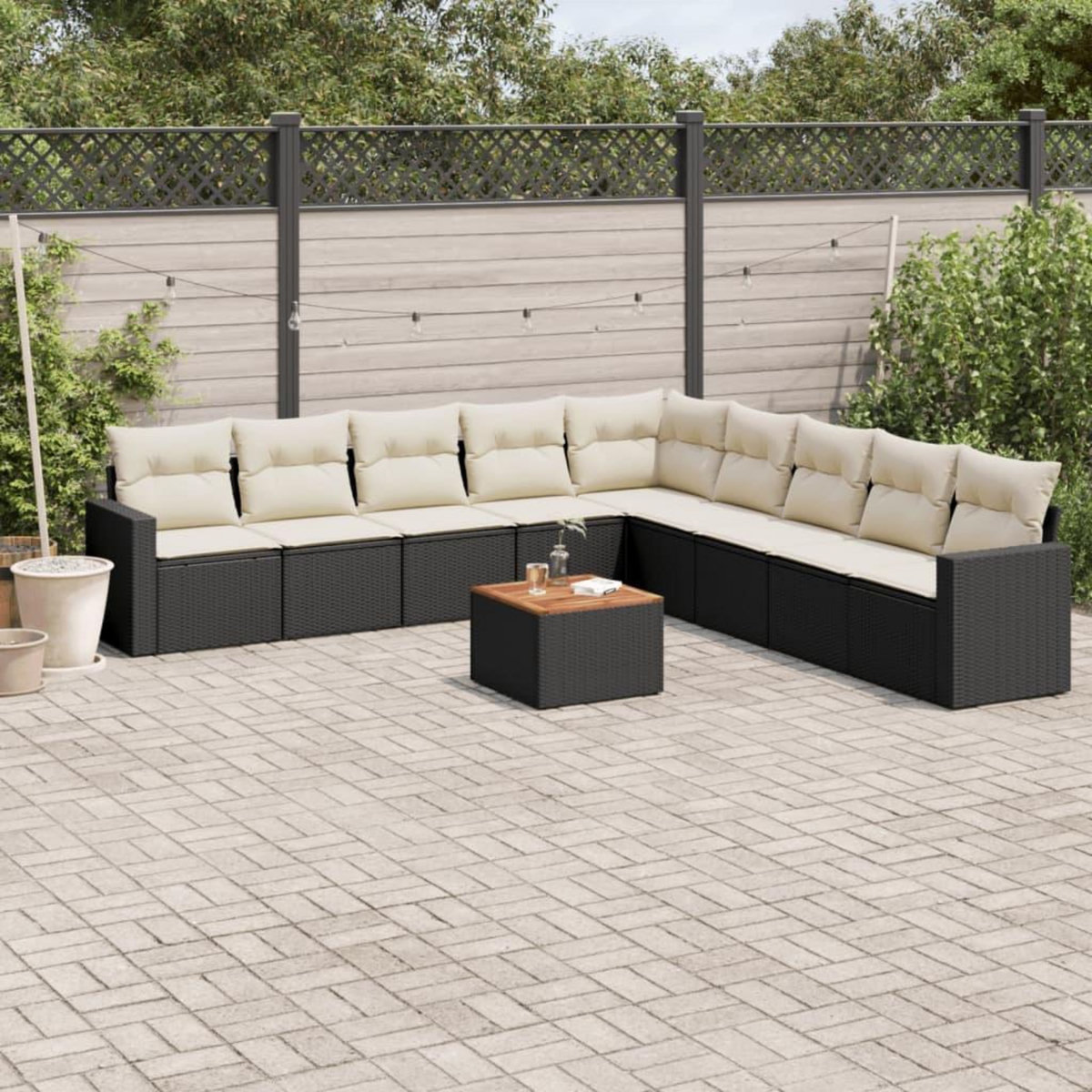 VIDAXL Salon de jardin 10 pcs avec coussins noir resine tressee