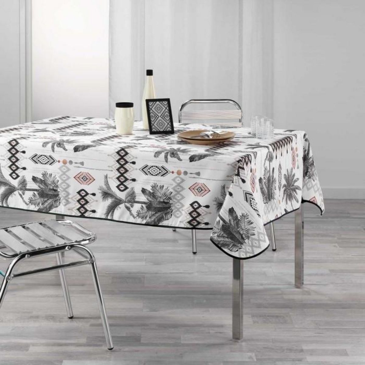Paris Prix Nappe Imprimée  Cocoty  150x240cm Blanc & Gris