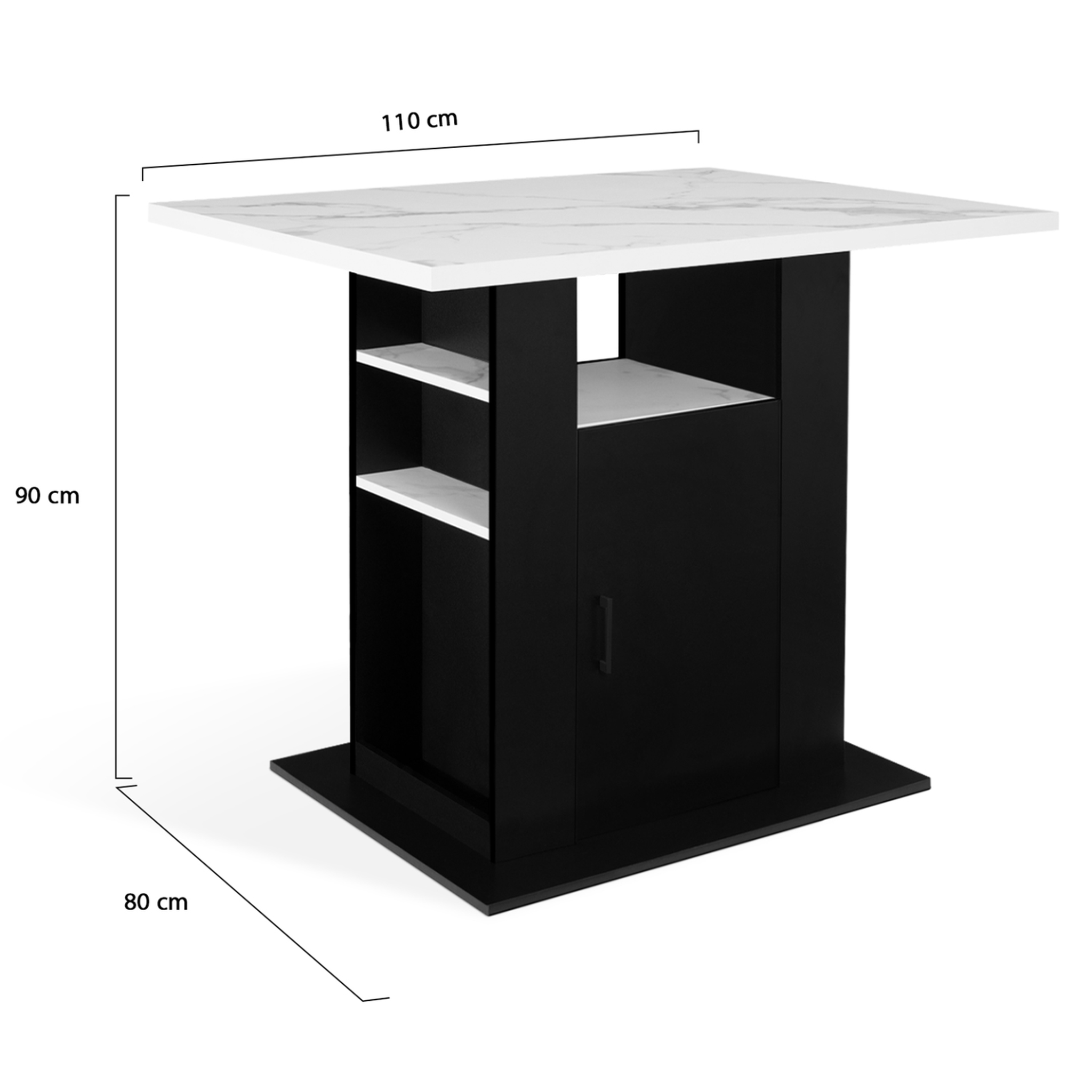 Voir la diapositive 5 : ID MARKET Ilot central ugo 110 cm effet marbre et noir alaska avec rangements