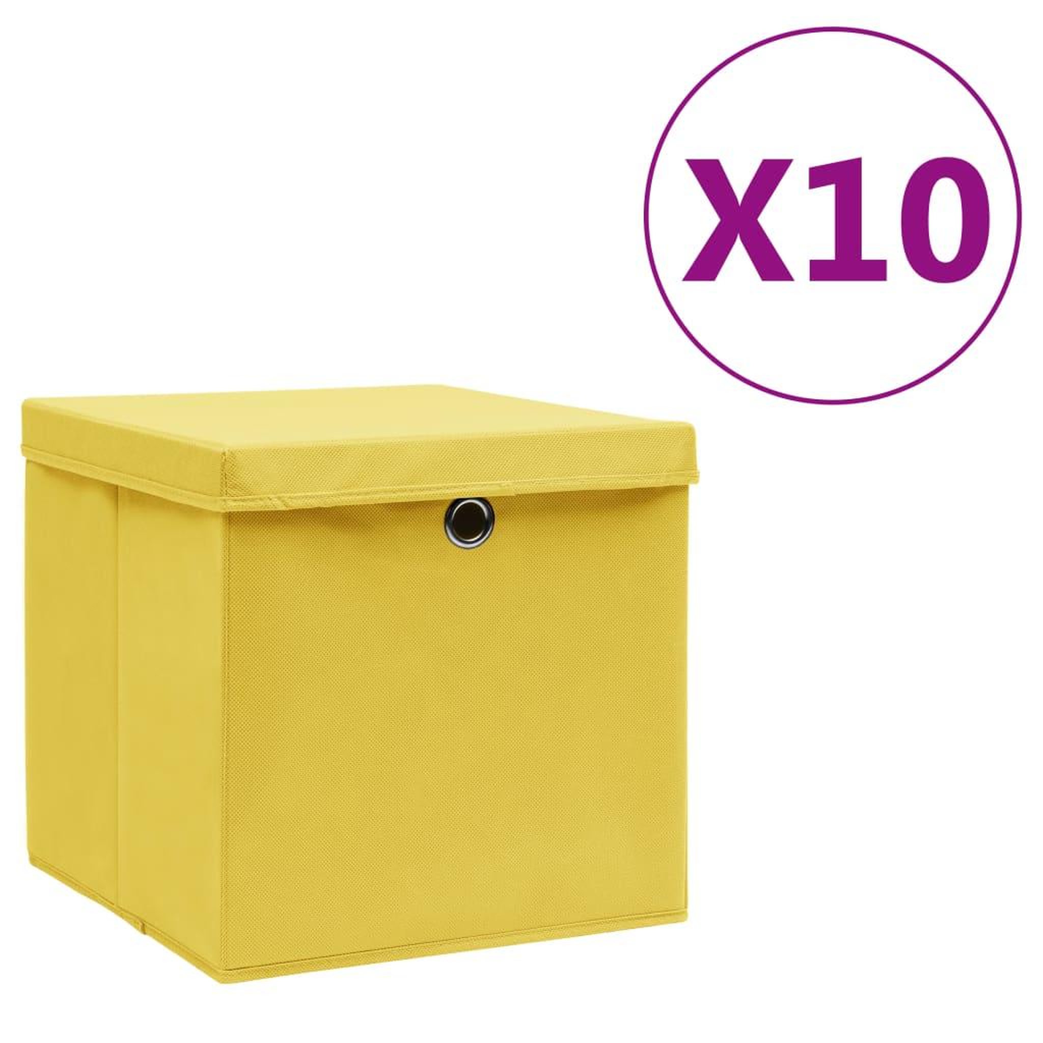 Voir la diapositive 1 : VIDAXL Boîtes de rangement avec couvercles 10 pcs 28x28x28 cm Jaune