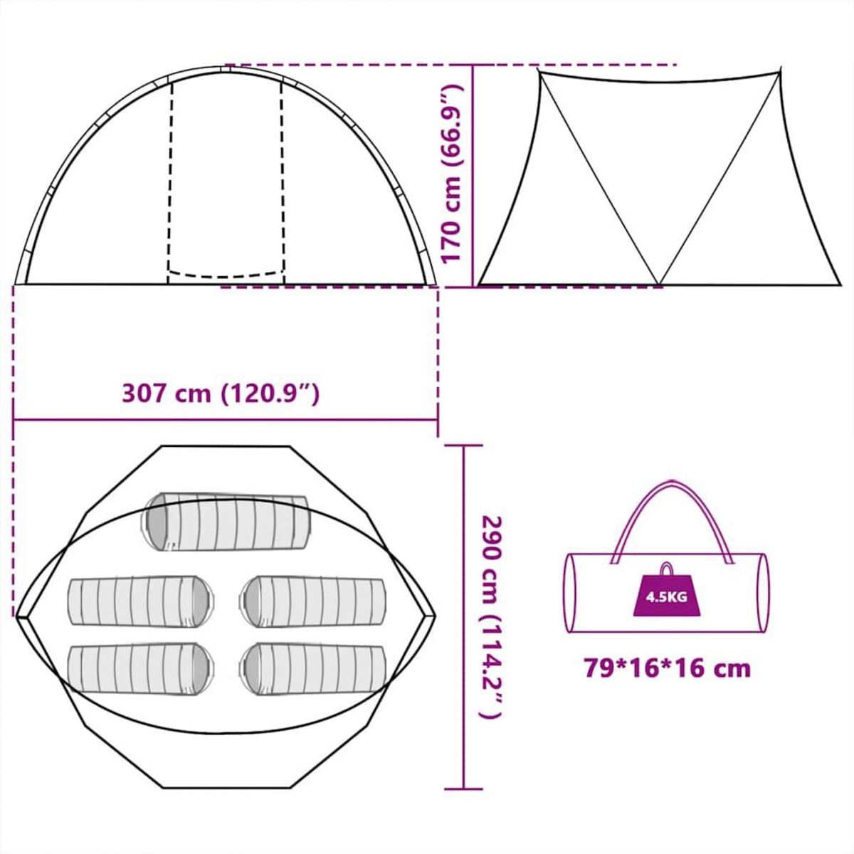 VIDAXL Tente de peche 5 personnes marron impermeable