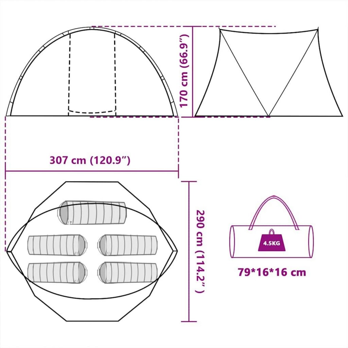 VIDAXL Tente de peche 5 personnes marron impermeable