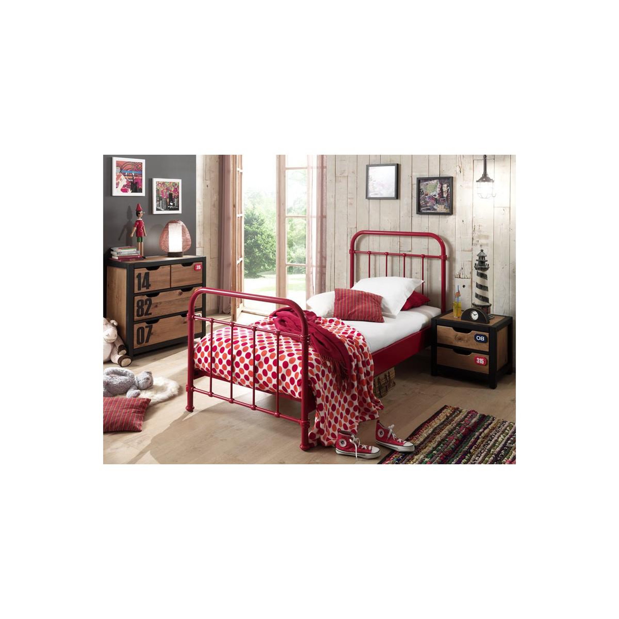 Voir la diapositive 3 : Paris Prix Lit enfant métal  new york  90x200cm rouge