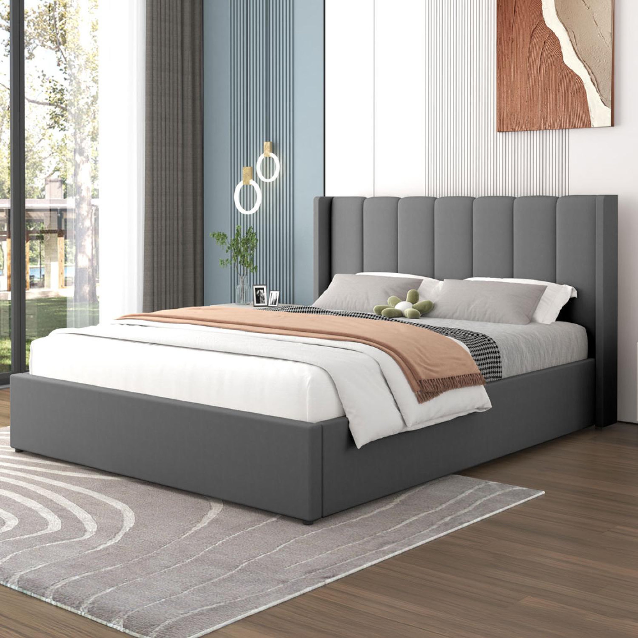 Voir la diapositive 3 : CONCEPT USINE Lit coffre design 160x200cm en velours gris arlington