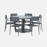 SWEEEK Table de jardin ronde aluminium + 6 assises - Oreva / Fira. Coloris disponibles : Beige, Vert, Gris