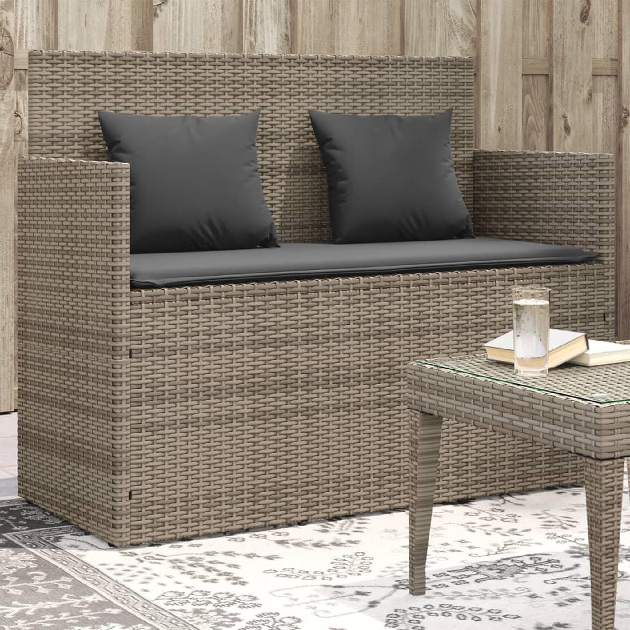 VIDAXL Banc de jardin avec coussins gris resine tressee