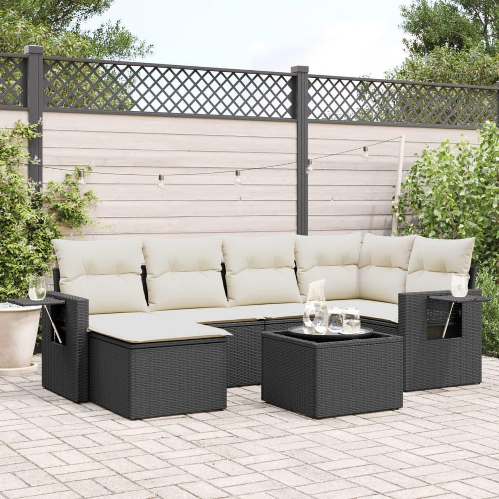 VIDAXL Salon de jardin 7 pcs avec coussins noir resine tressee