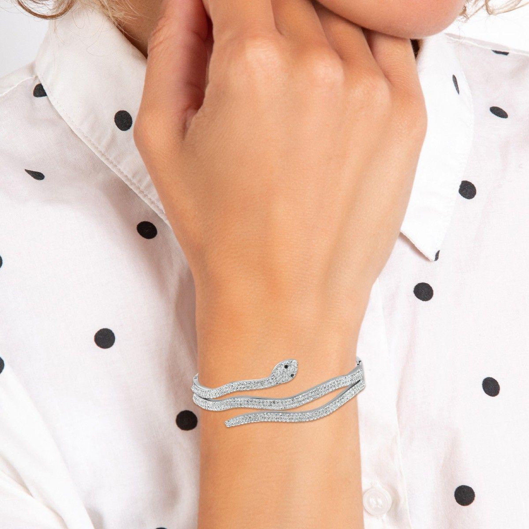 Voir la diapositive 2 : SC CRYSTAL Bracelet serpent par SC Crystal orné de deux véritables diamants noirs