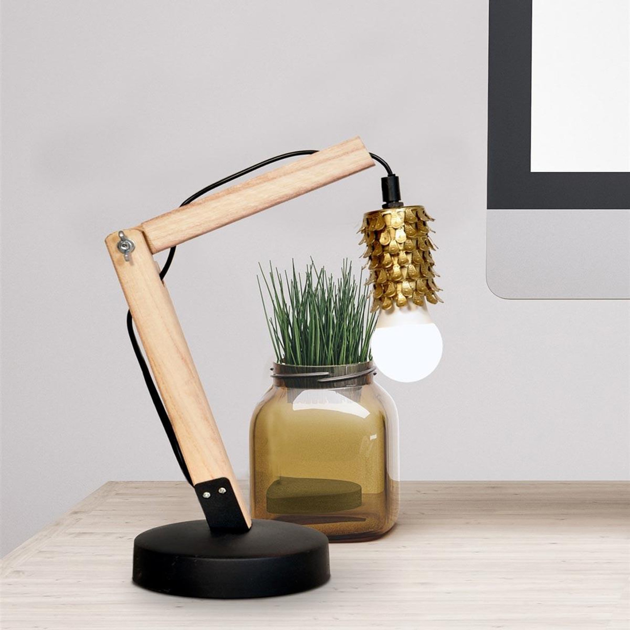 Voir la diapositive 2 : Paris Prix Lampe de Bureau en Bois  Rossa IV  38cm Naturel