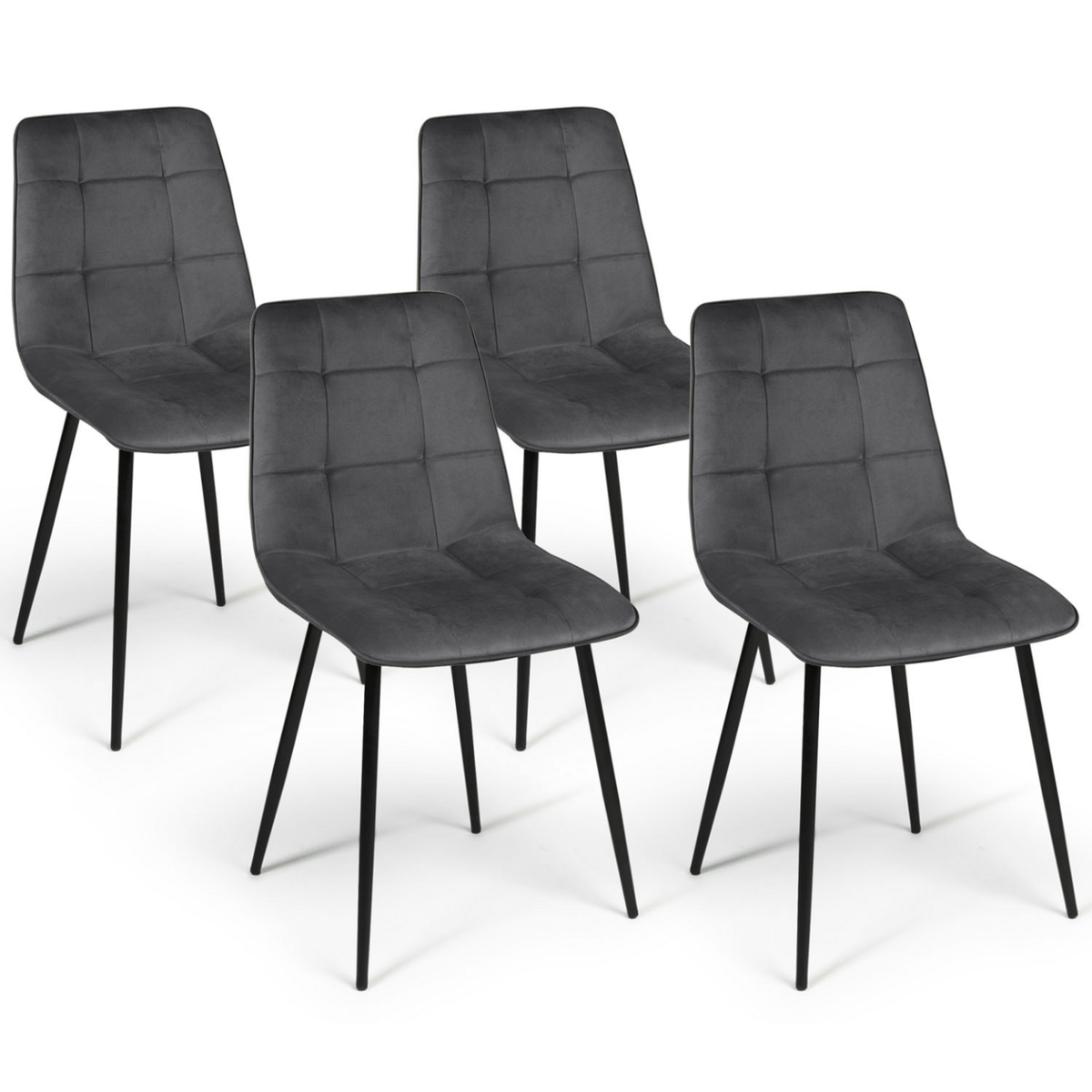 ID MARKET Lot de 4 chaises MILA en velours gris foncé pour salle à manger
