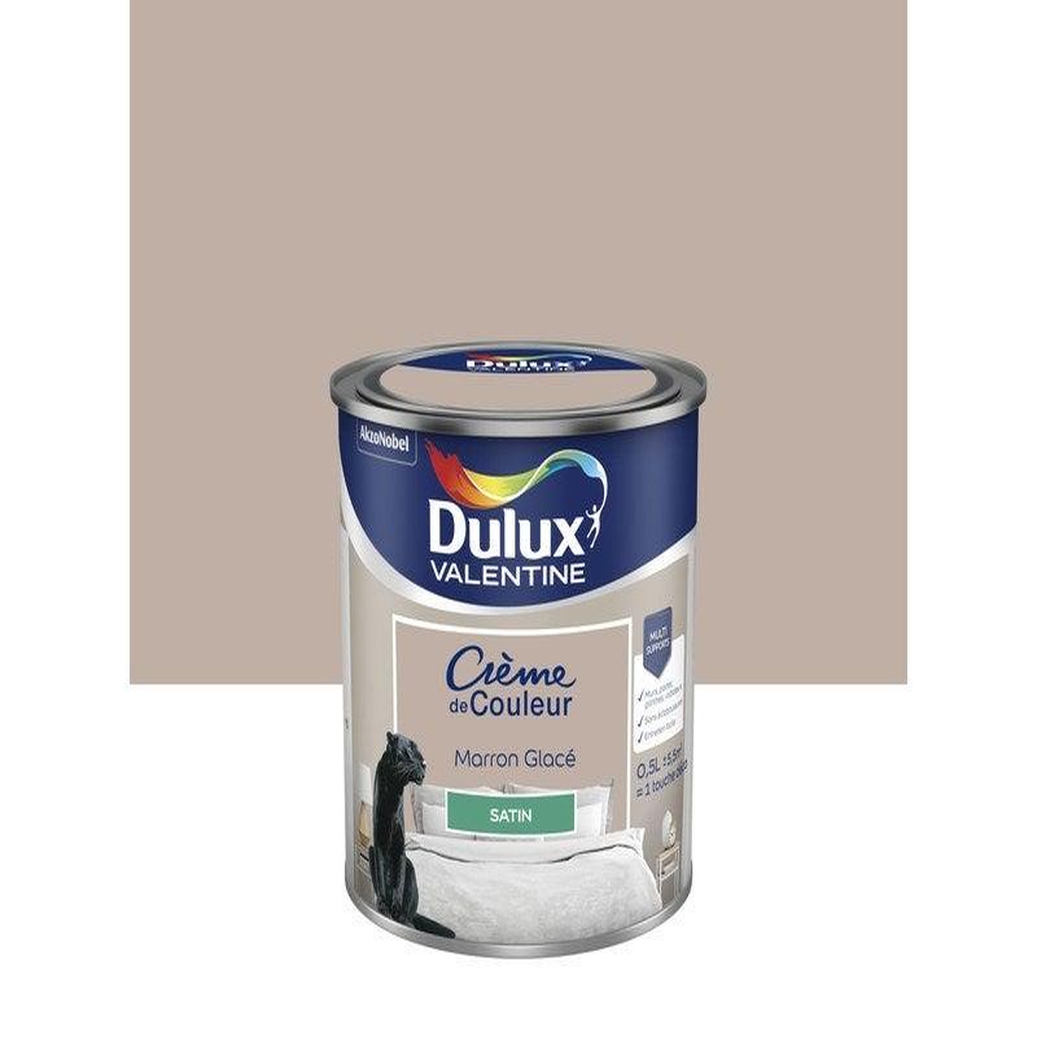 CENTRALE BRICO Peinture mur, boiserie crème de couleur DULUX VALENTINE marron glacé satiné 0.5L