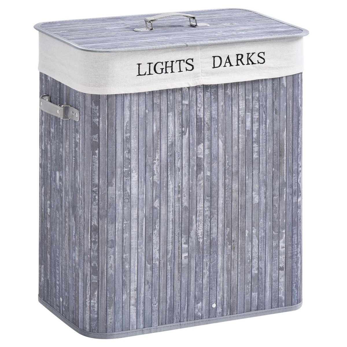 HOMCOM Panier à linge corbeille à linge 2 bacs bambou pliable couvercle poignée sac amovible en toile gris