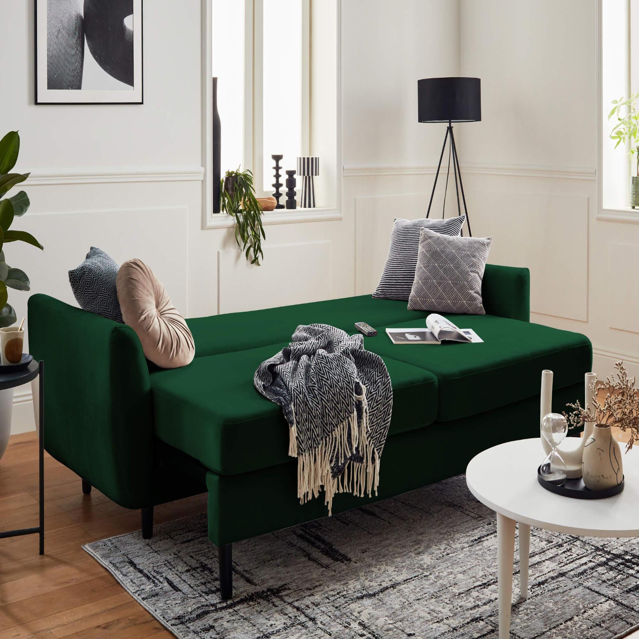 Voir la diapositive 3 : BEST MOBILIER Nils - canapé droit 3 places convertible - avec coffre de rangement - velours
