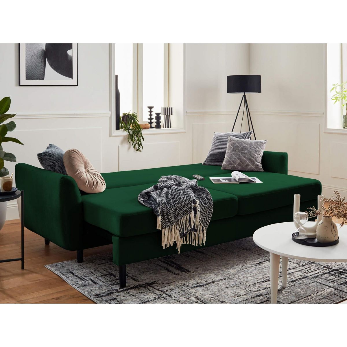 LISA DESIGN Nils - canapé droit 3 places convertible - avec coffre de rangement - velours