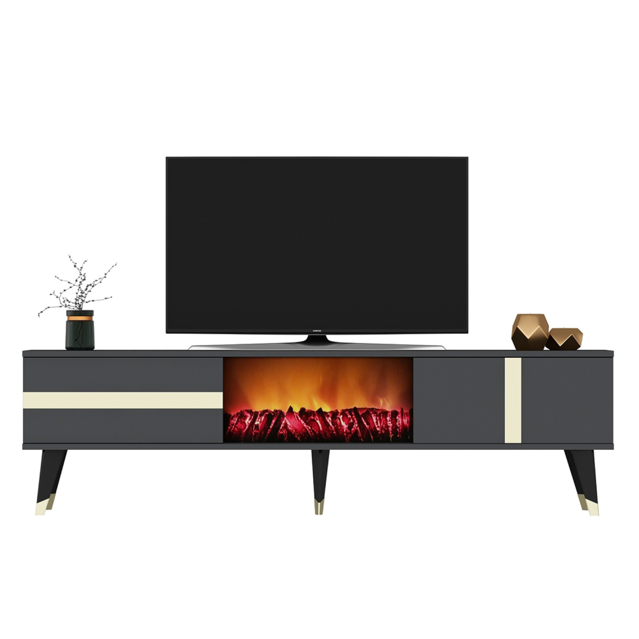 Voir la diapositive 6 : CONCEPT USINE Meuble tv avec cheminée led 150cm gris anthracite suny