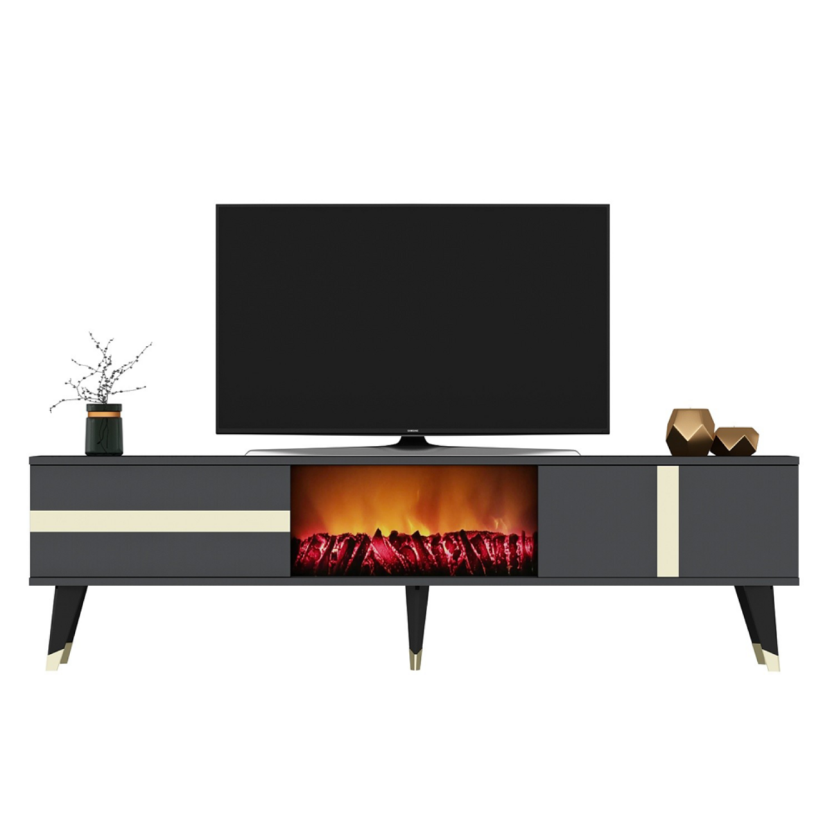 CONCEPT USINE Meuble TV avec cheminée LED 150cm gris anthracite SUNY