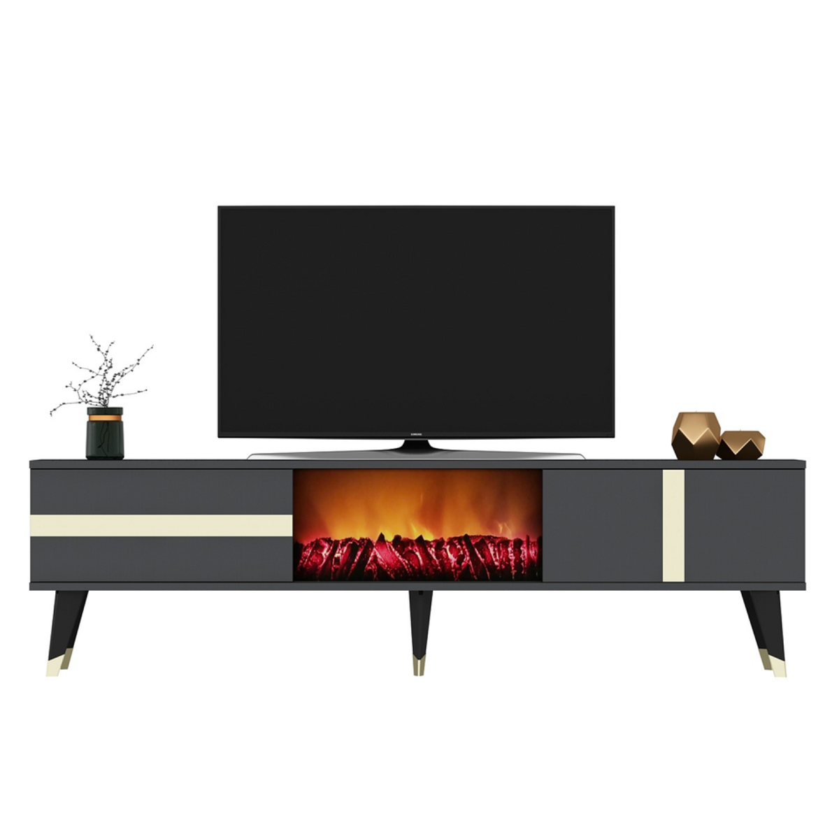 CONCEPT USINE Meuble TV avec cheminée LED 150cm gris anthracite SUNY