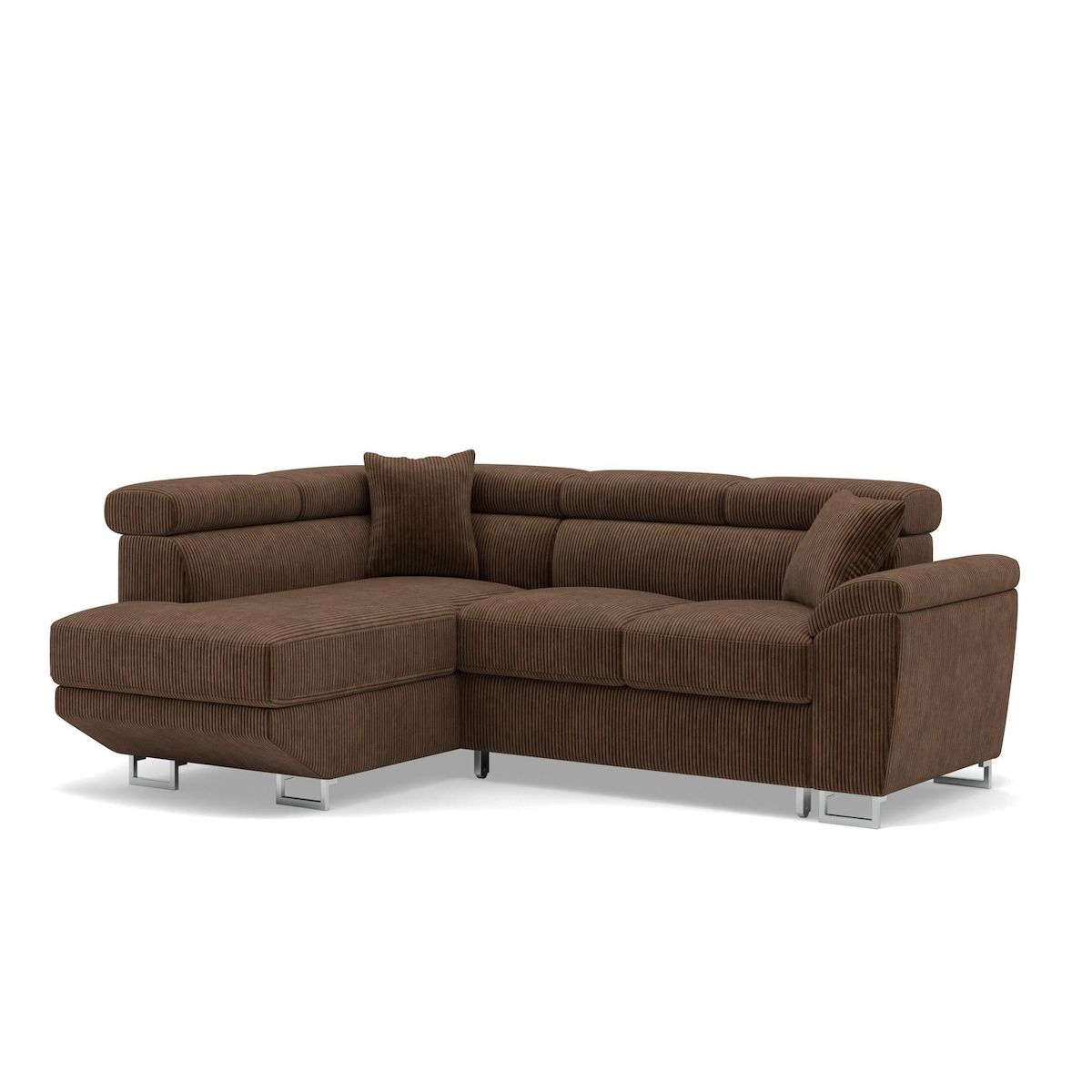 BEST MOBILIER Baoji - canapé d'angle gauche 5 places convertible avec têtières et coffre en velours côtelé