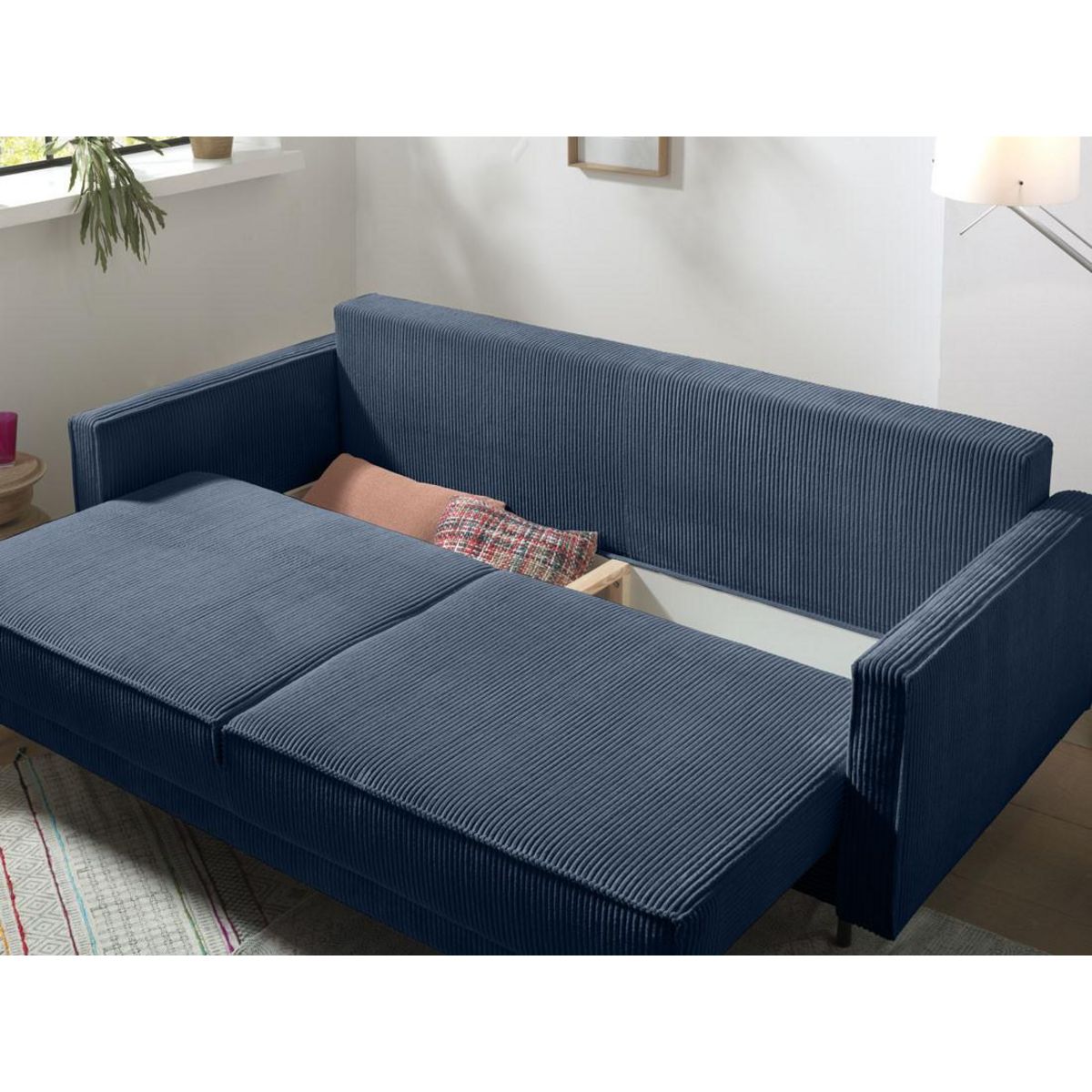 LISA DESIGN Charlie - canapé 3 places convertible avec coffre - en velours côtelé