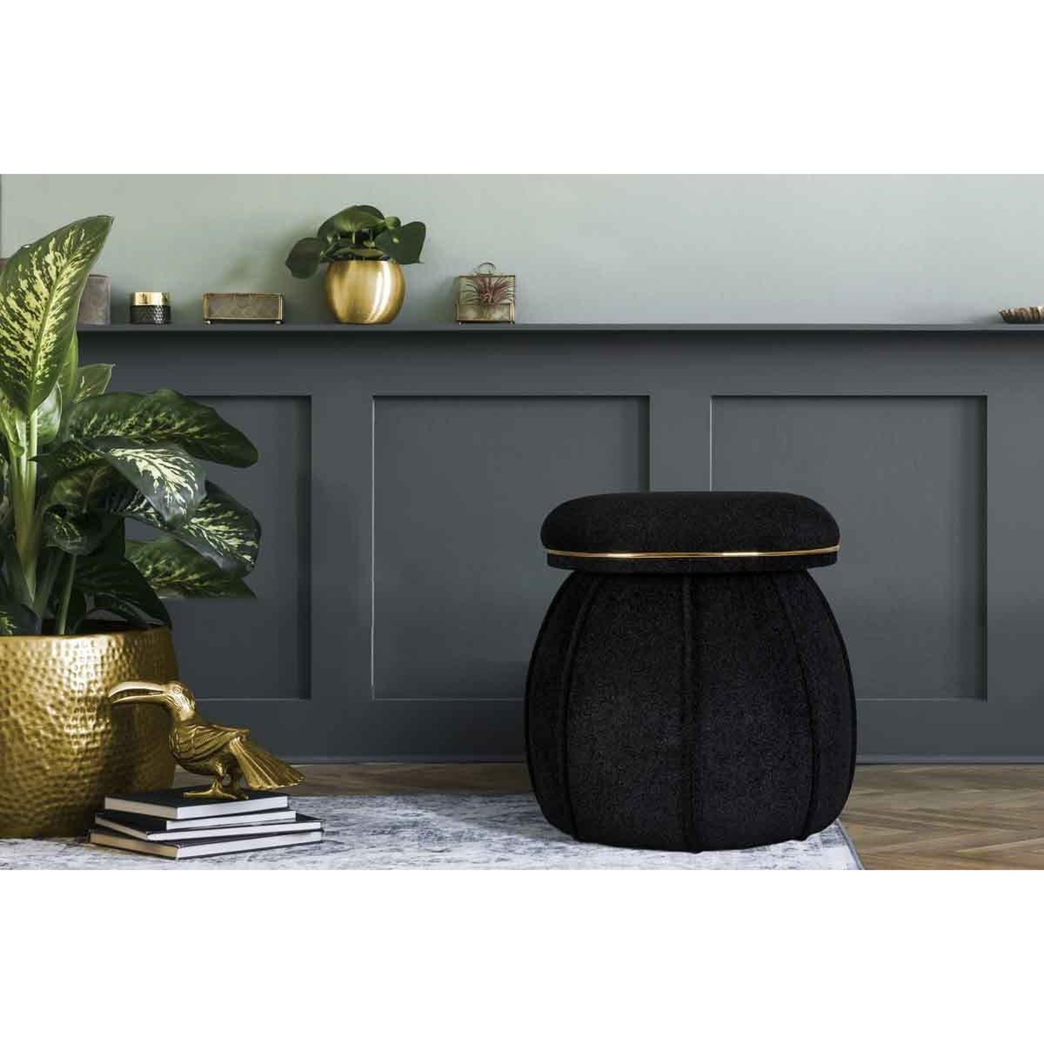 Voir la diapositive 4 : Paris Prix Tabouret rond déco  corin  55cm noir & or