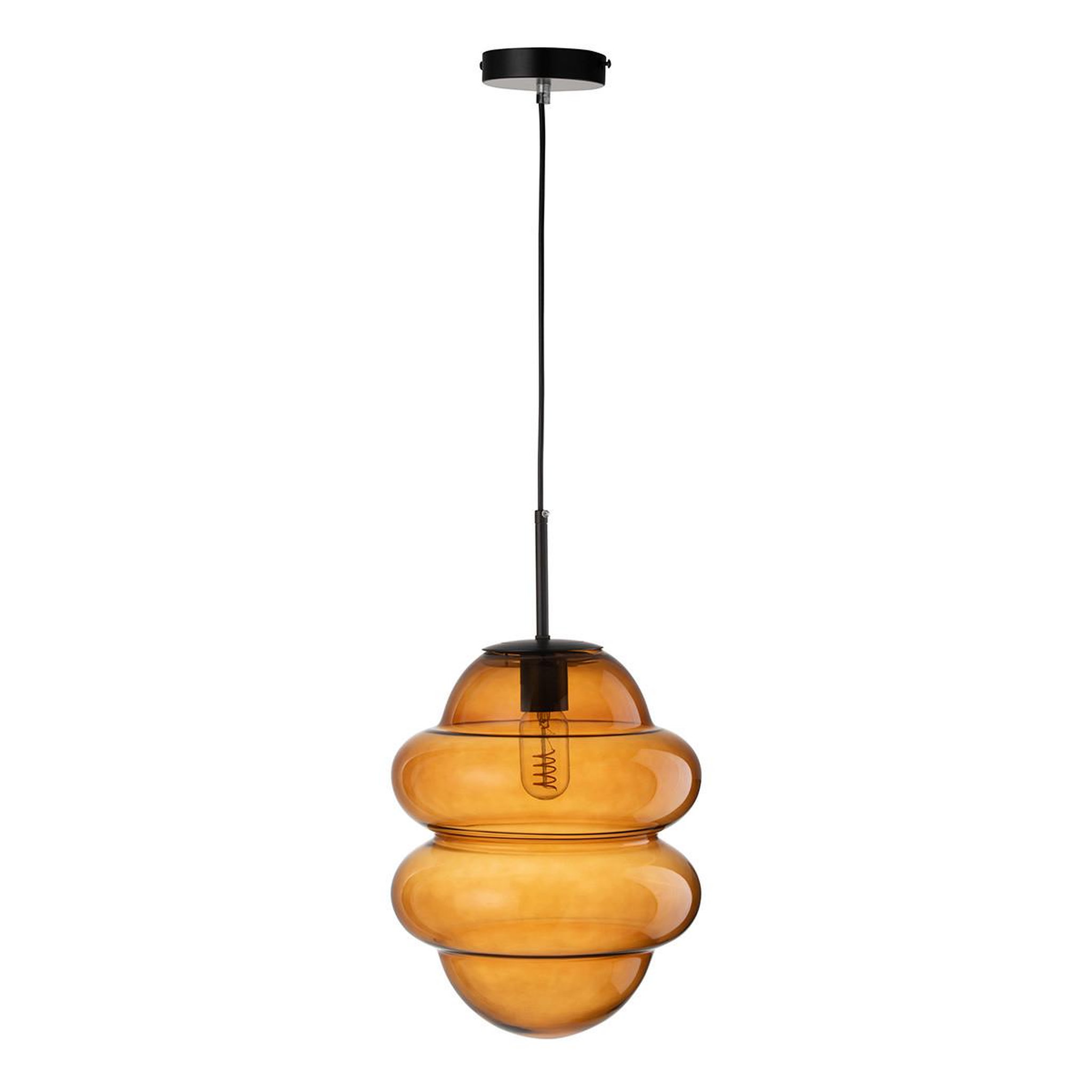 J-LINE Lampe Suspension en Verre  Cuillere Miel  160cm Marron