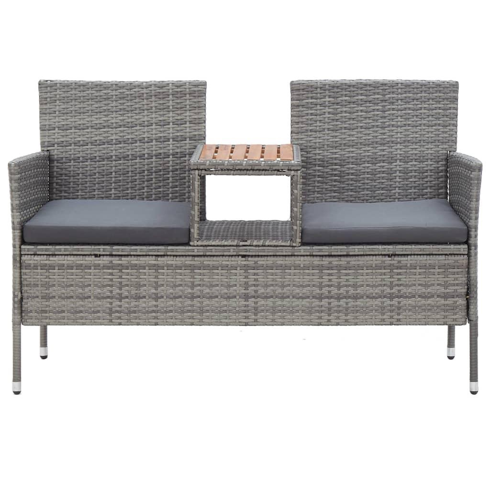 Voir la diapositive 2 : VIDAXL Banc de jardin 2 places et table a the 143 cm poly rotin gris