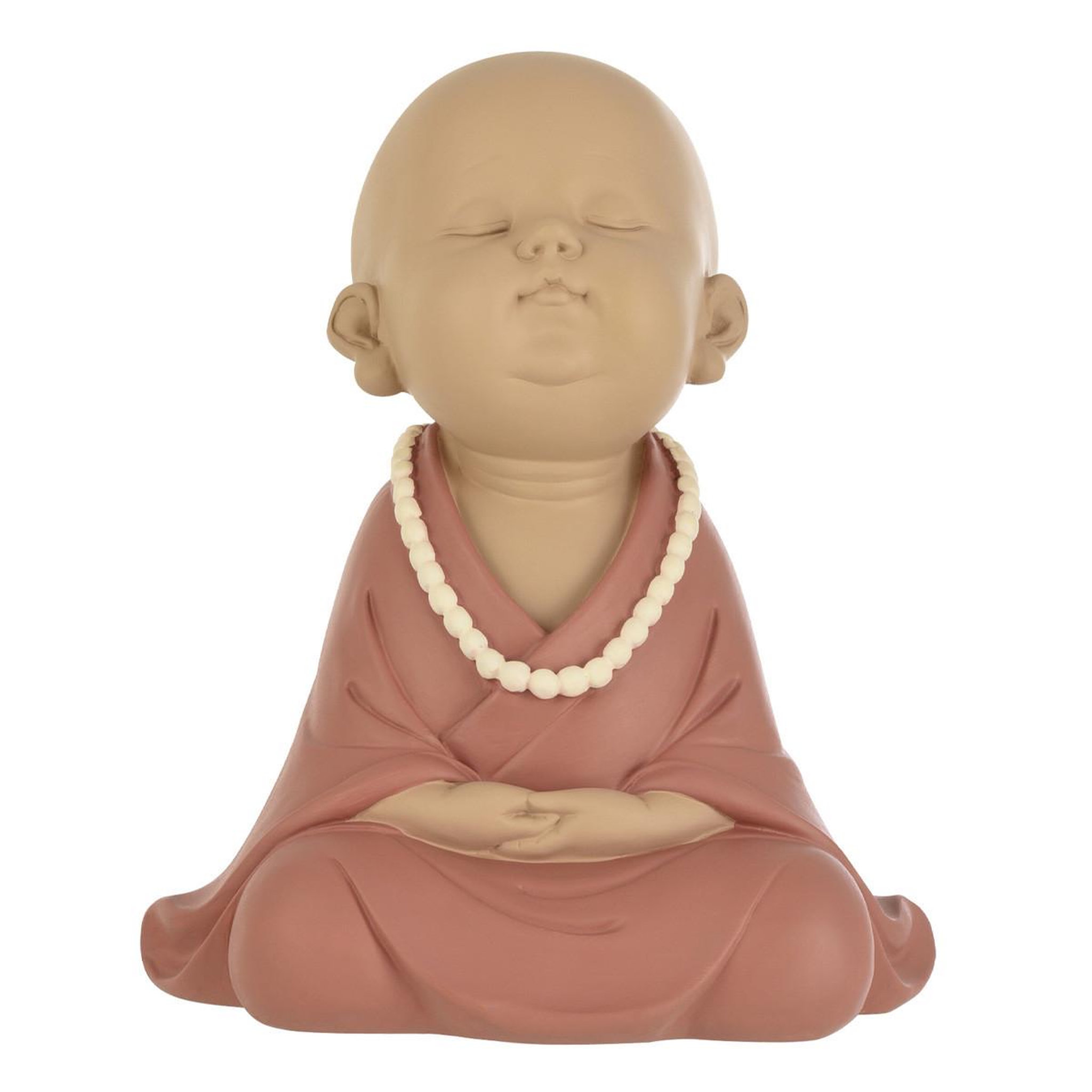 J-LINE Statuette déco  moine zen  23cm rose & naturel