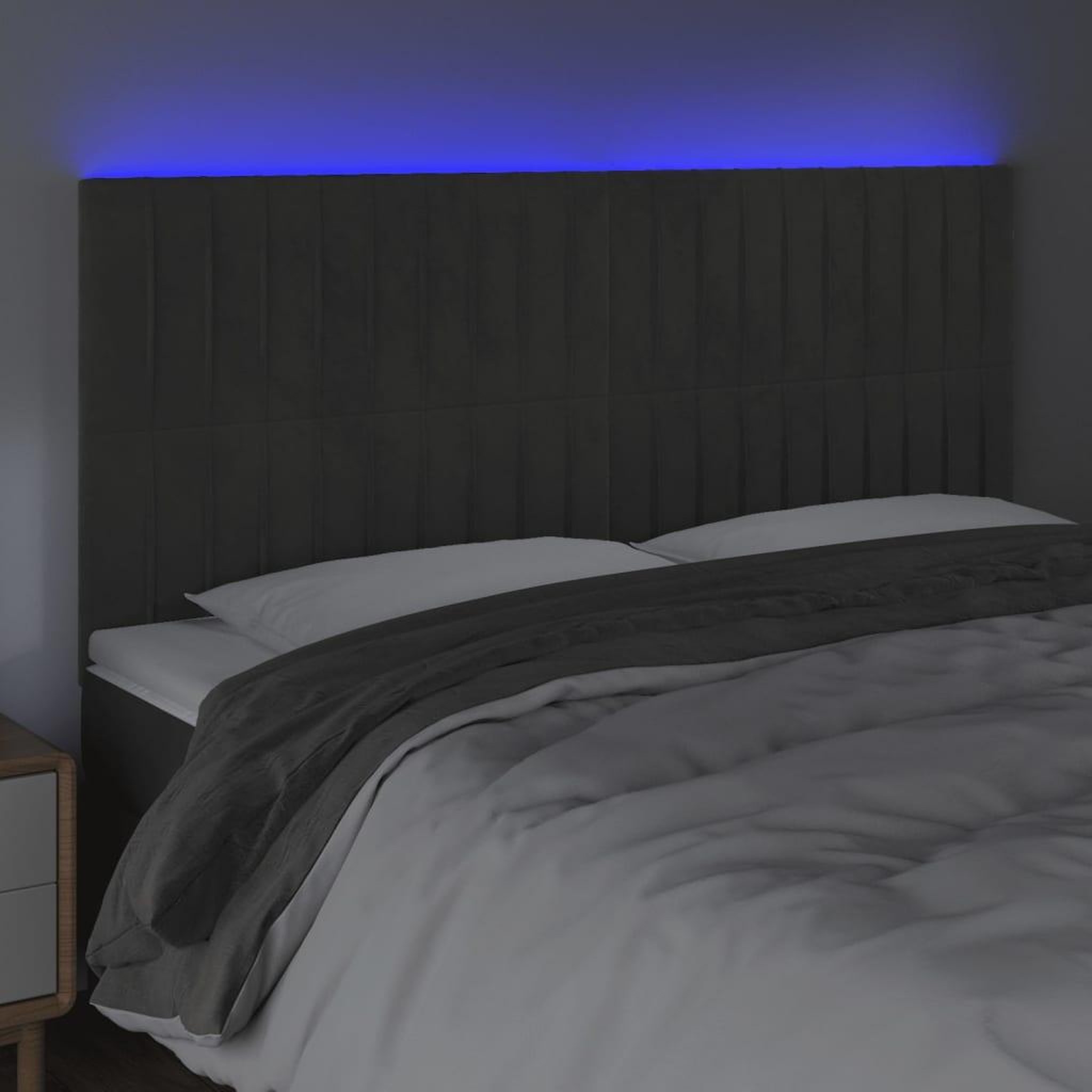 Voir la diapositive 3 : VIDAXL Tete de lit a LED Gris fonce 200x5x118/128 cm Velours