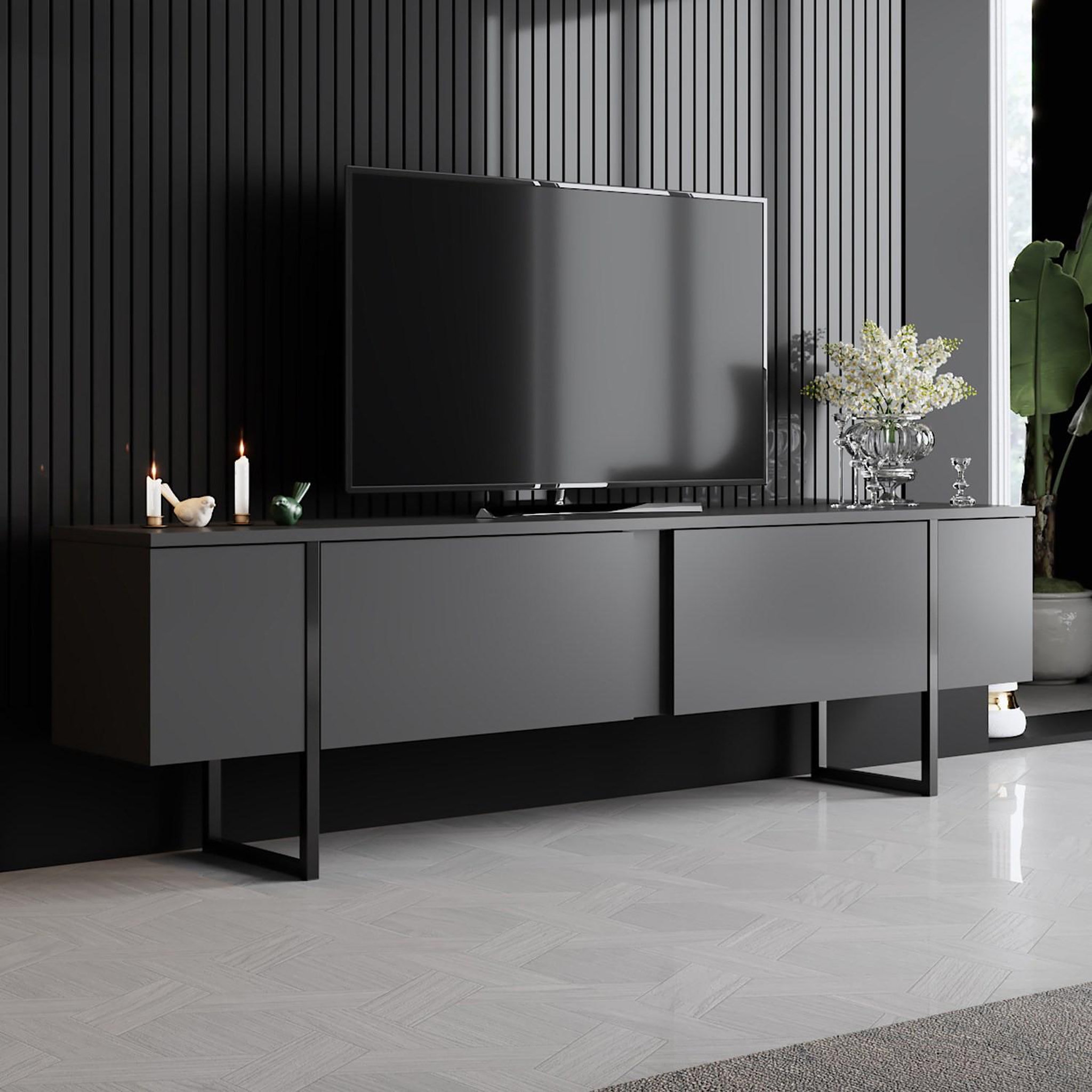 Voir la diapositive 2 : Habitat et Jardin Meuble tv en bois  luxe  - 180 x 30 x 50 cm - noir