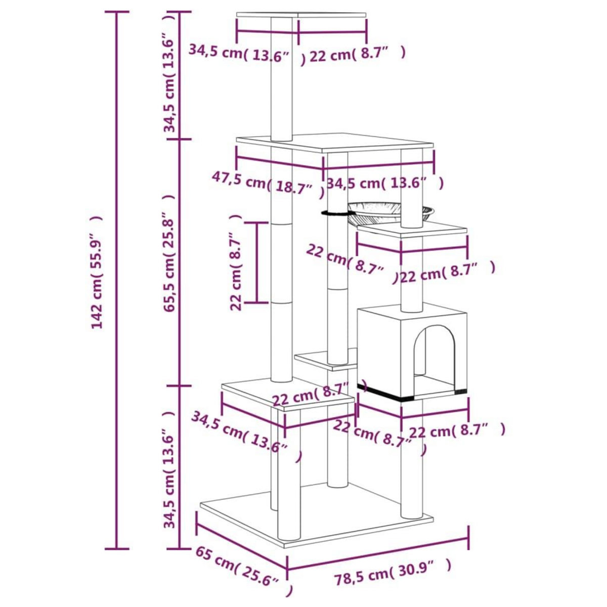 VIDAXL Arbre a chat avec griffoirs en sisal Gris clair 142 cm