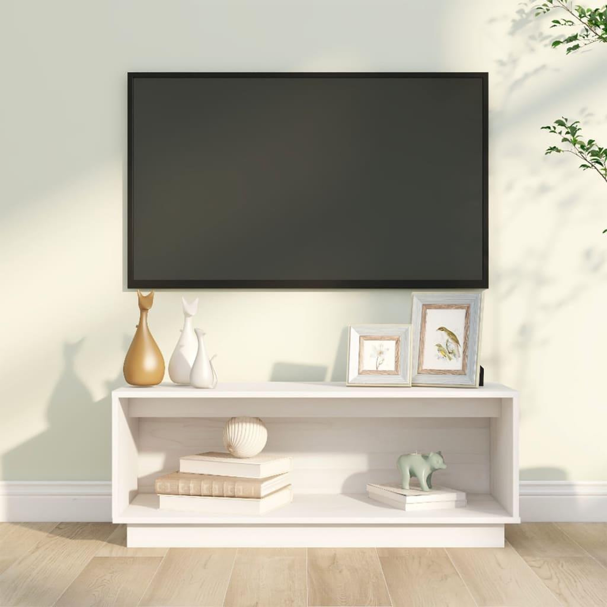 Voir la diapositive 1 : VIDAXL Meuble TV Blanc 90x35x35 cm Bois de pin massif