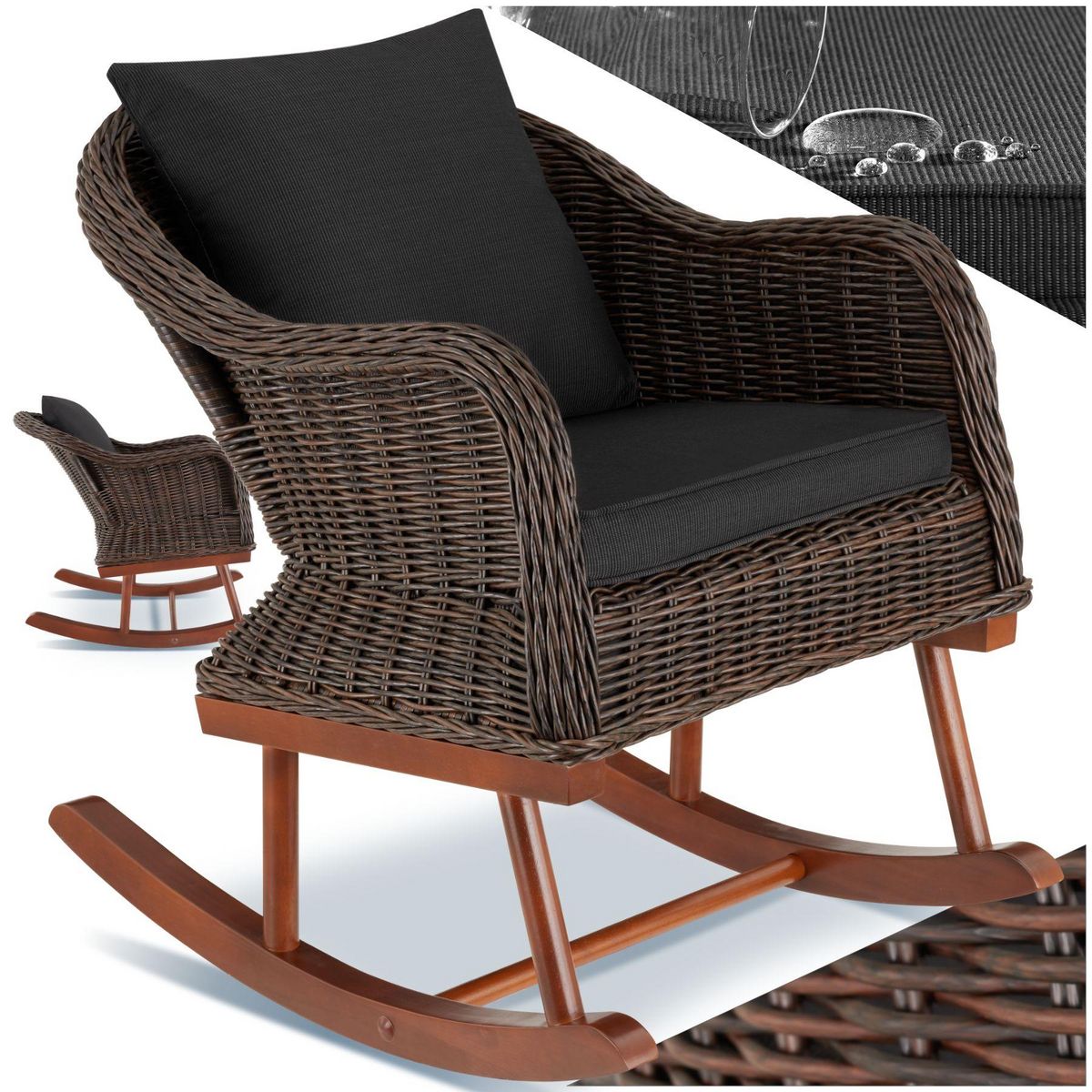 tectake Fauteuil à bascule en rotin tressage à l'aspect naturel avec cadre en aluminium marron